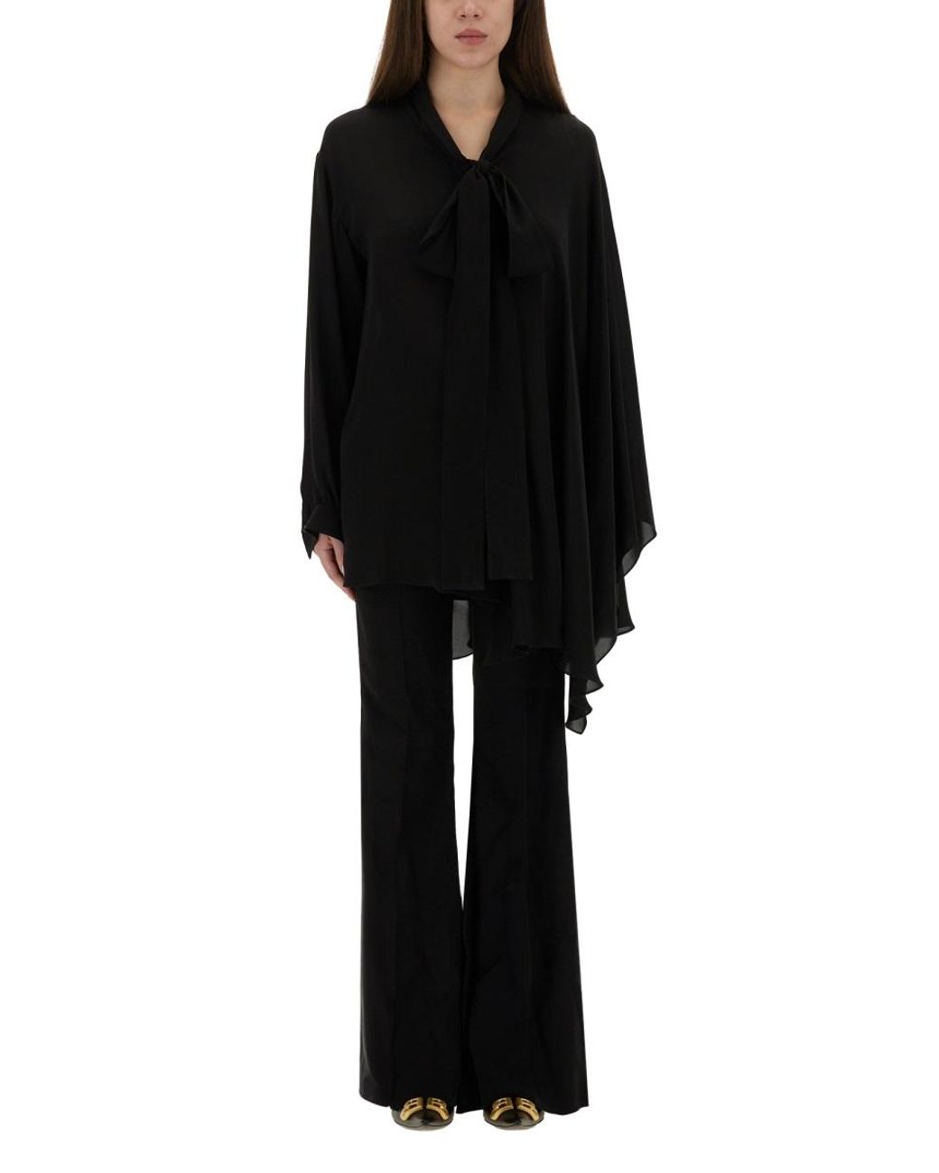 Balenciaga Black Blouse With Scarf Silk Shirt