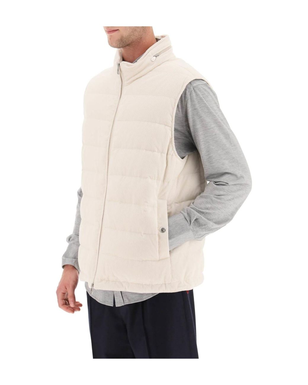 Brunello Cucinelli White Milk Quilted Sleeveless Jacket Clothing for men