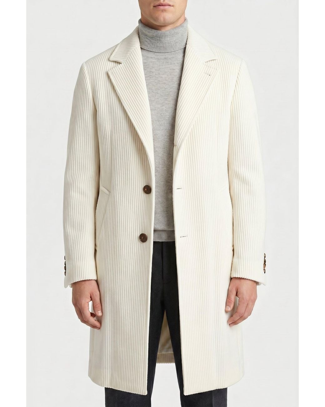 Brunello Cucinelli Natural Off Wool Tailored Coat for men