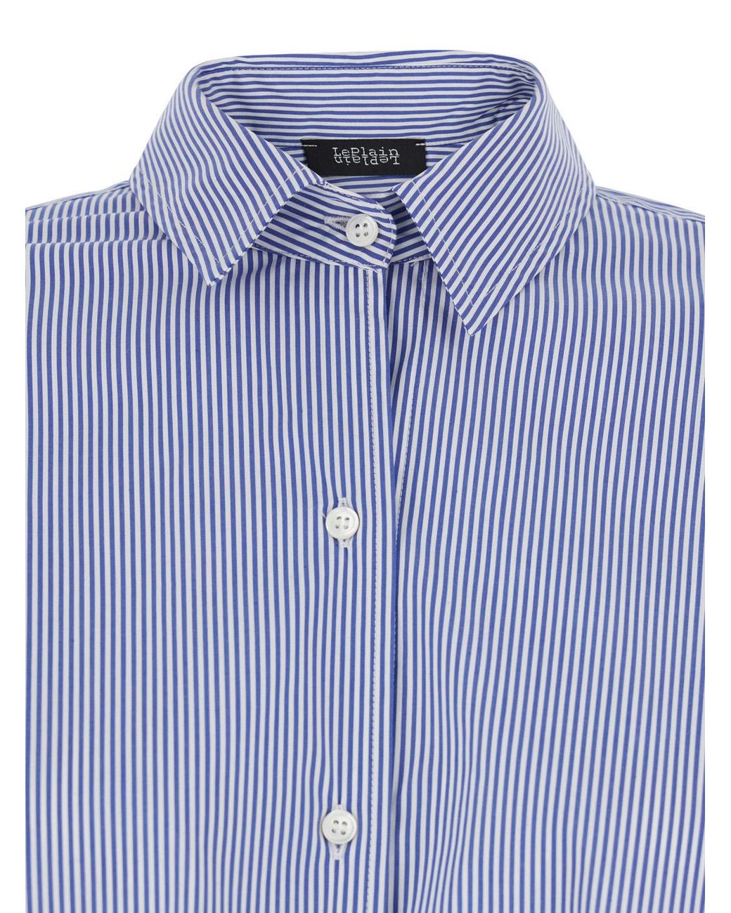 Le Plain Blue Shirt With Striped Motif And Classic Collar