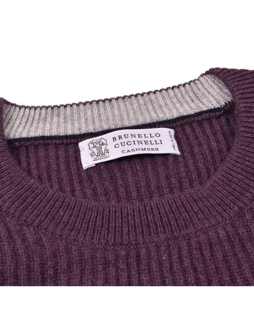 Brunello Cucinelli Purple Plum Cashmere Crewneck Sweater for men