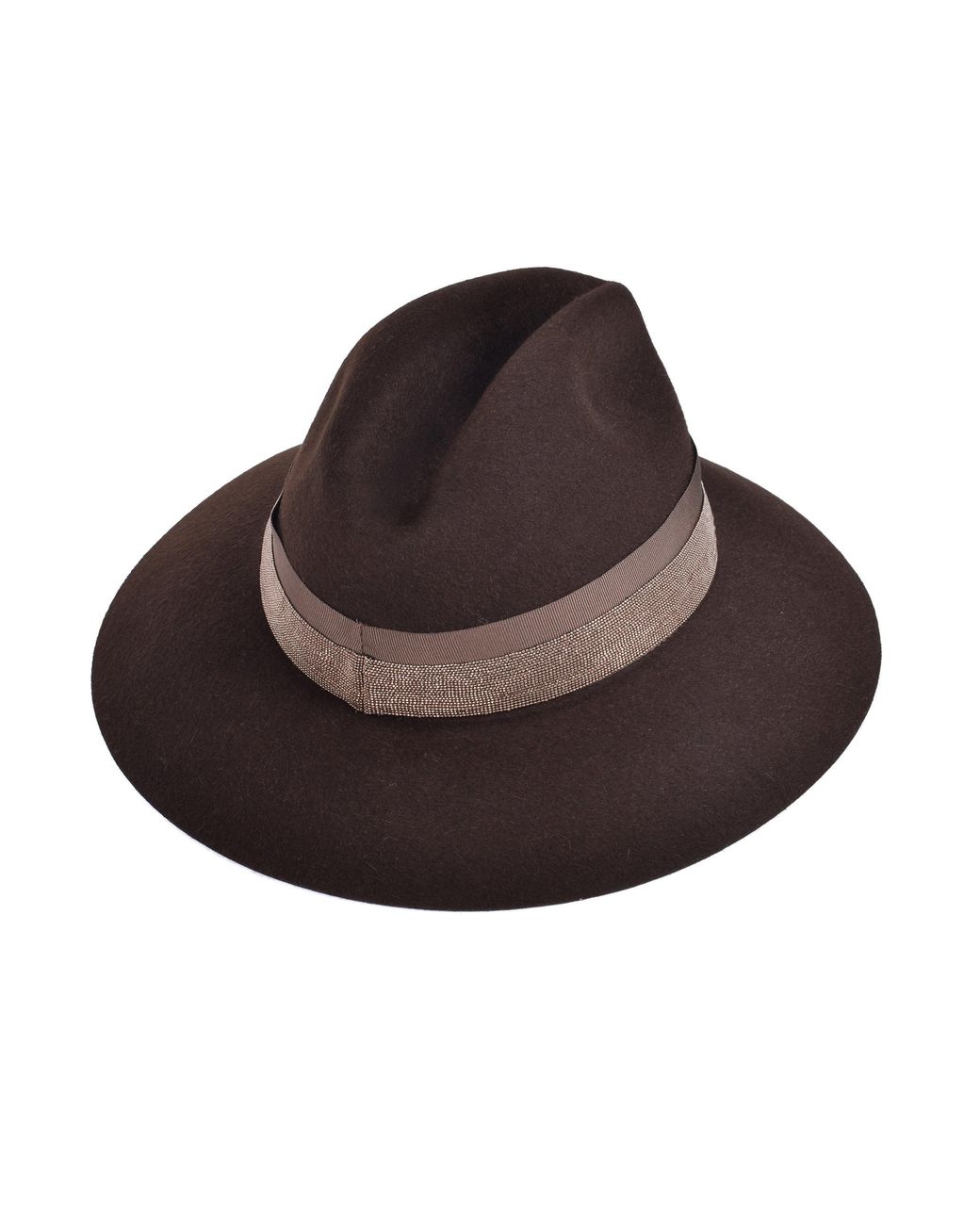 Brunello Cucinelli Brown Monili Bead Lined Fedora Hat