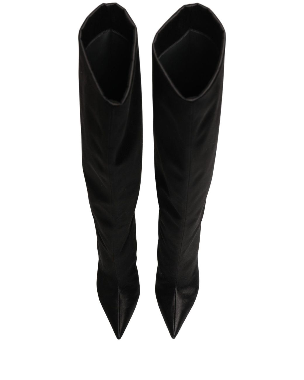 Dolce & Gabbana Black Satin Knee High Stiletto Boots Shoes Silk Viscose