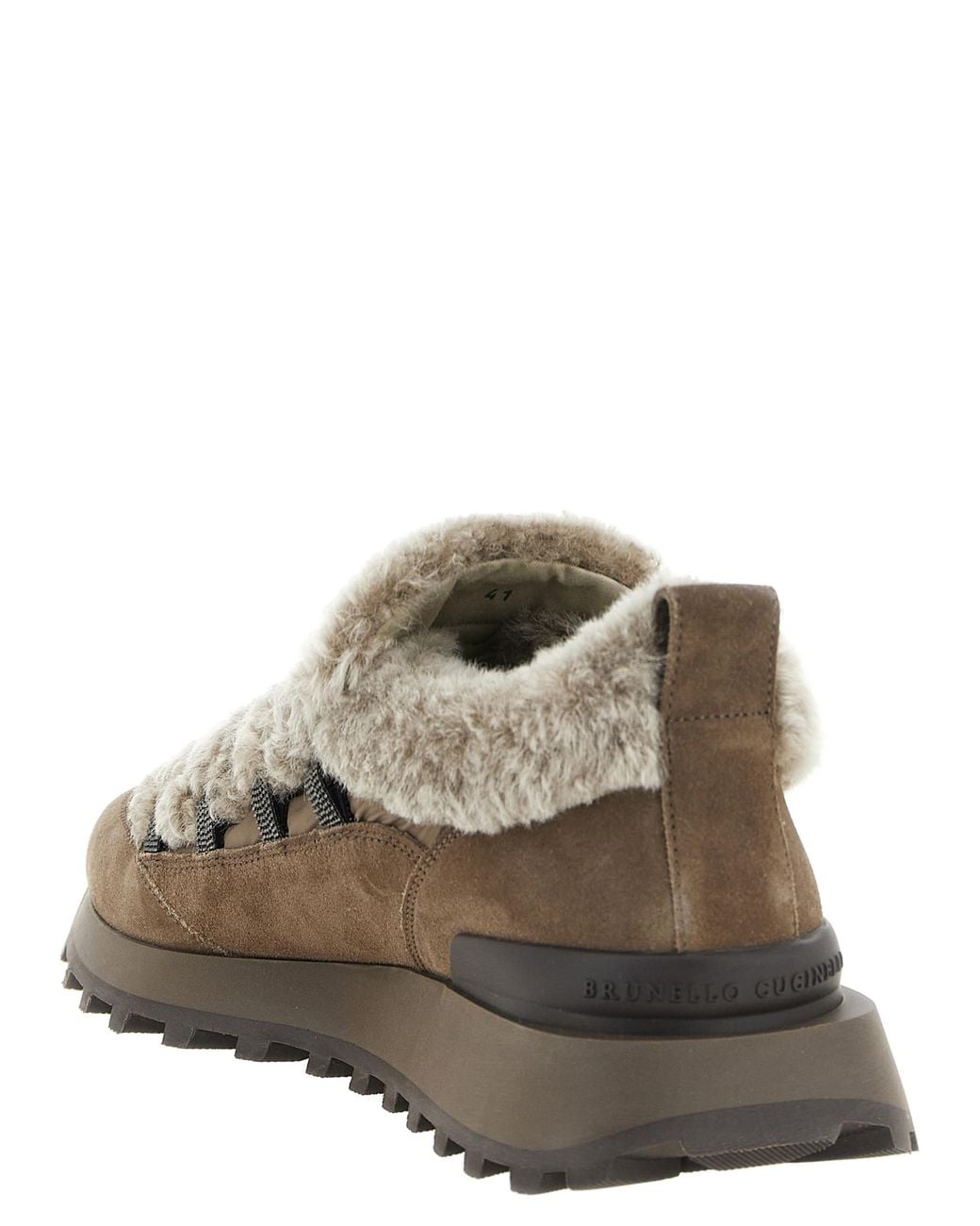 Brunello Cucinelli Brown Brunello Cucinelli Shearling-Lined Suede Sneaker