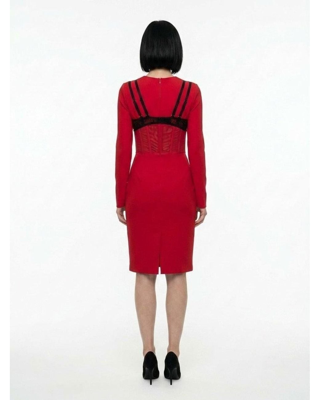 Dolce & Gabbana Red Dolce & Gabbana Lace-Trim Sheath Dress