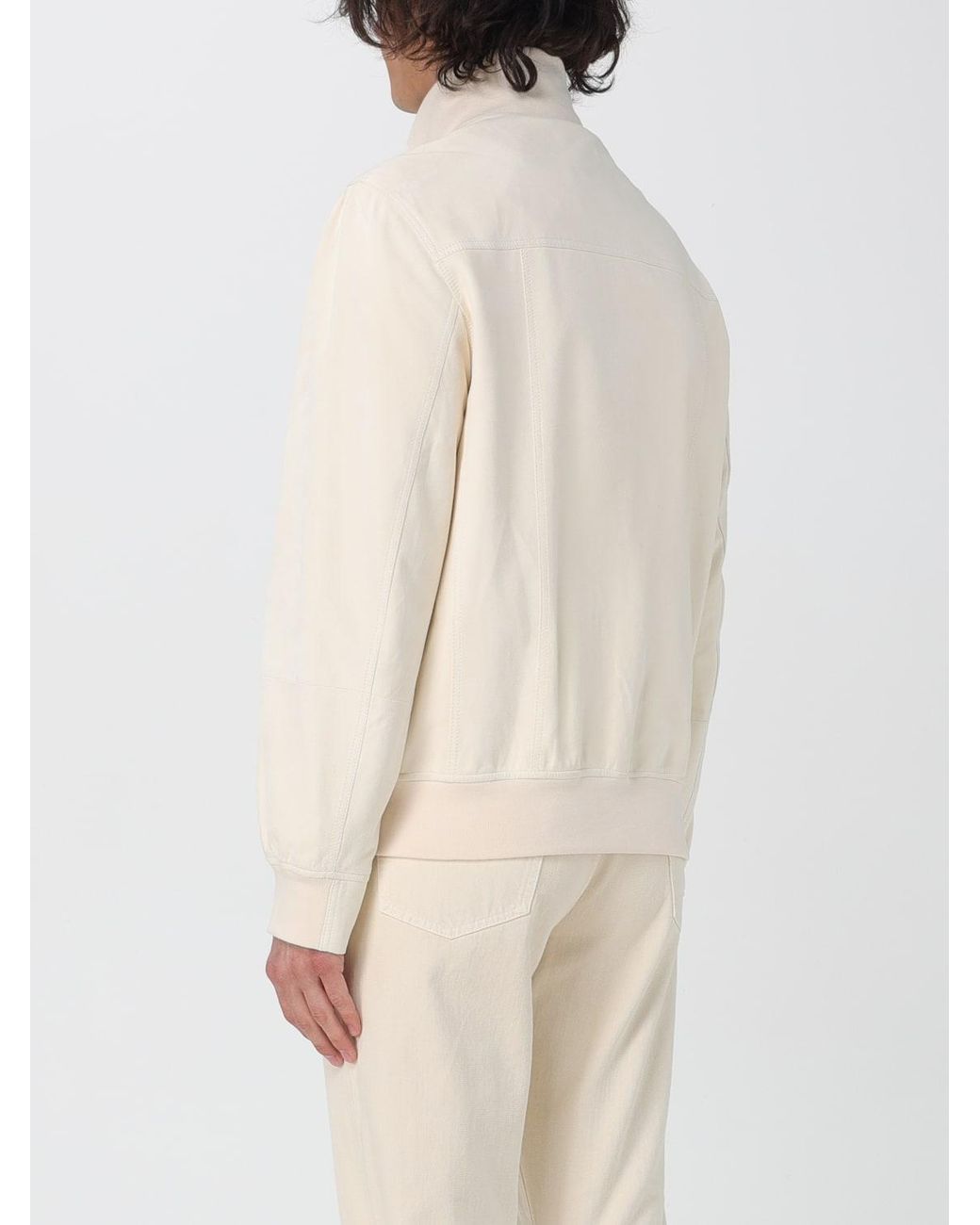 Brunello Cucinelli Natural Off Leather Zip Jacket for men