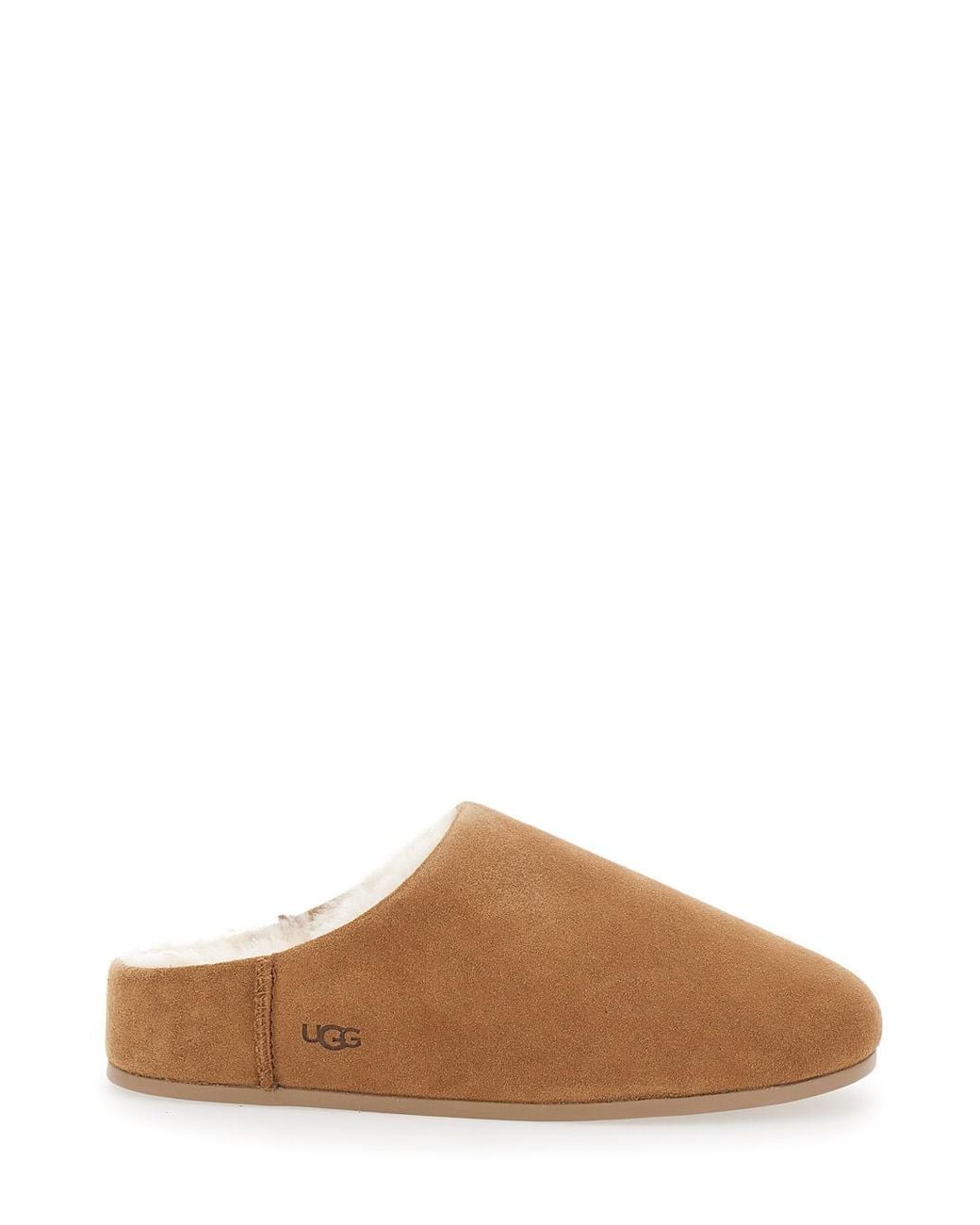 Ugg Brown Mules With Logo Lettering And Shearling Lining Leather