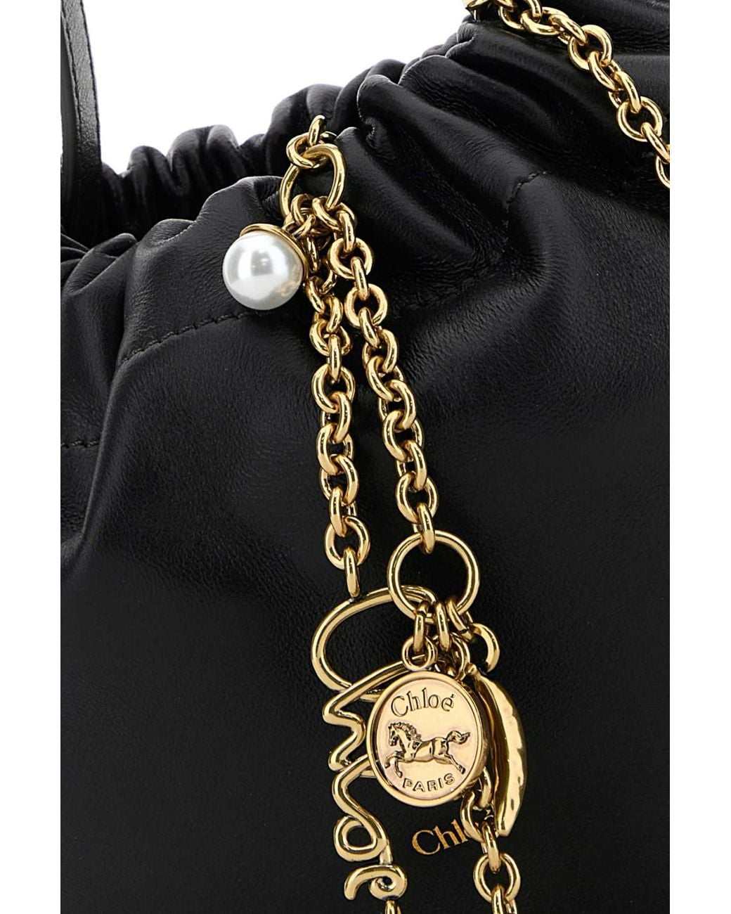 Chloé Black Chloé Ruched Lambskin Top Handle Bag
