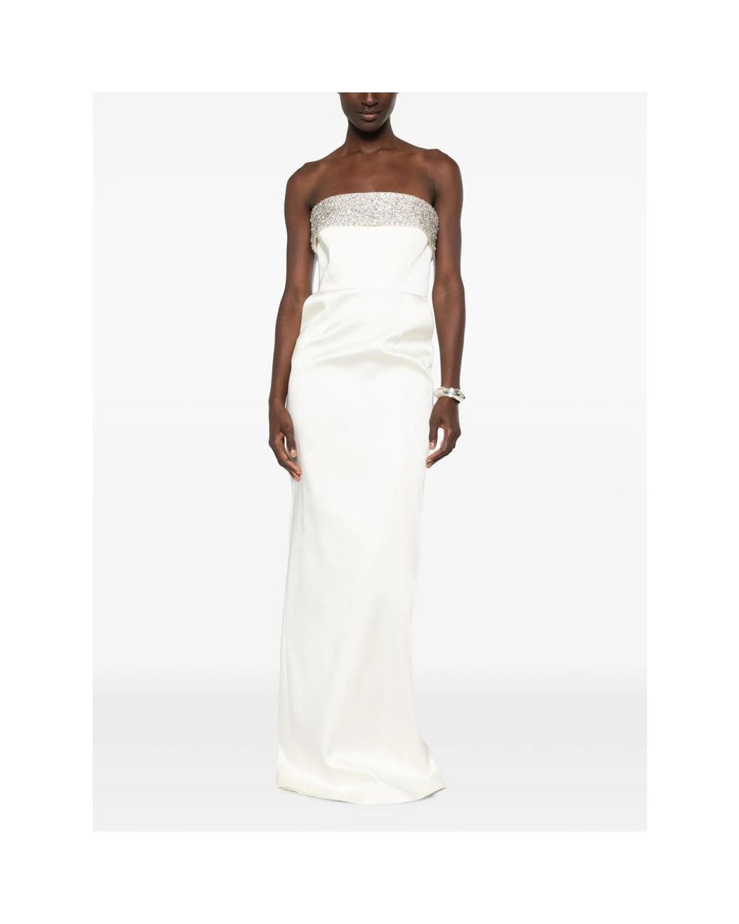 New Arrivals White Strapless Embellished Dress Polyester Evening