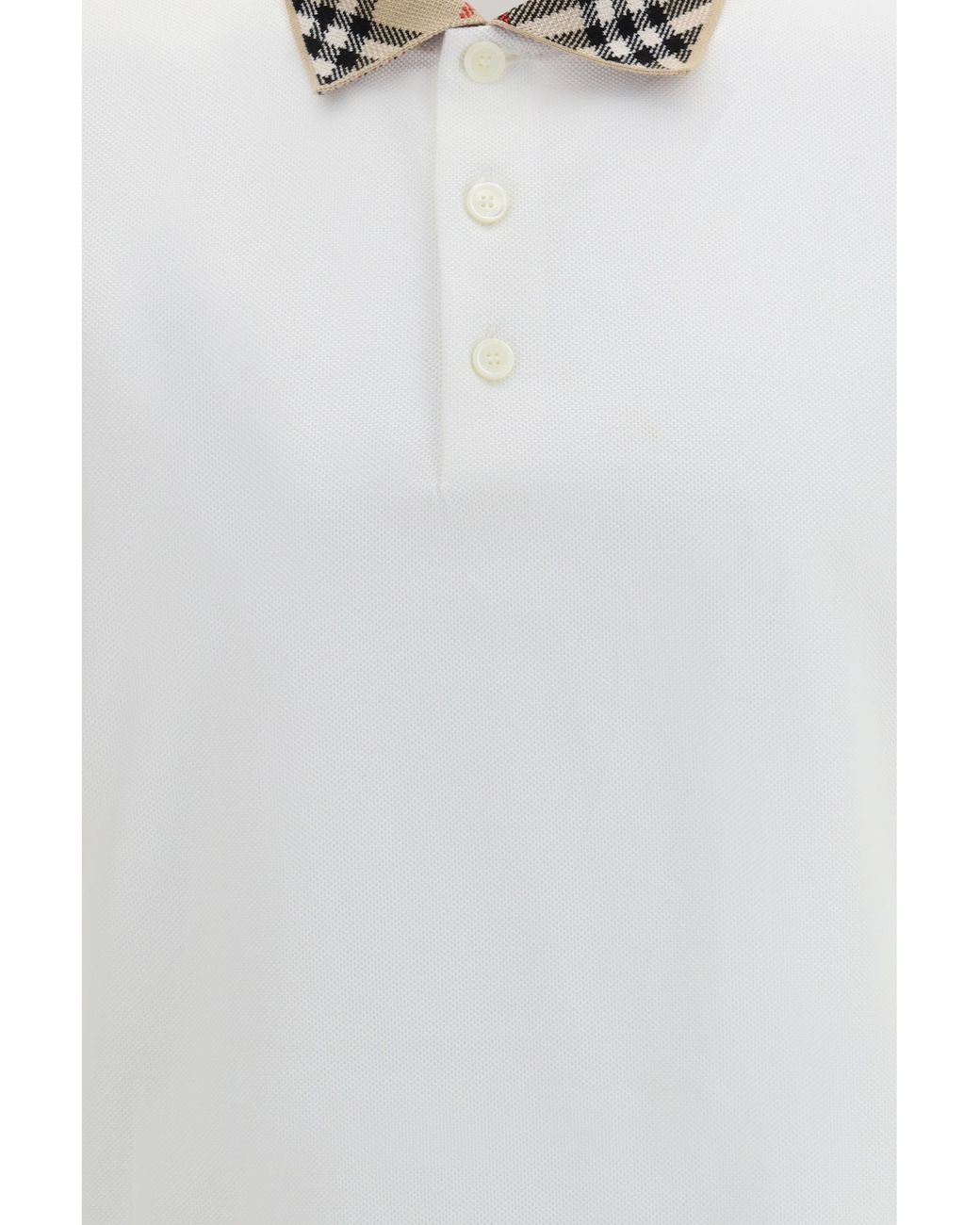 Burberry White Cotton Check Collar Polo for men