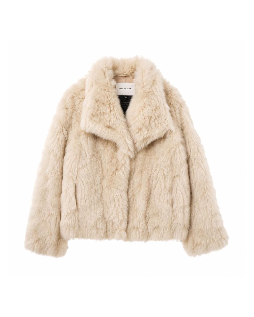 Yves Salomon Natural Short Meringue-Colored Mink Fur Coat With A Lapel Collar