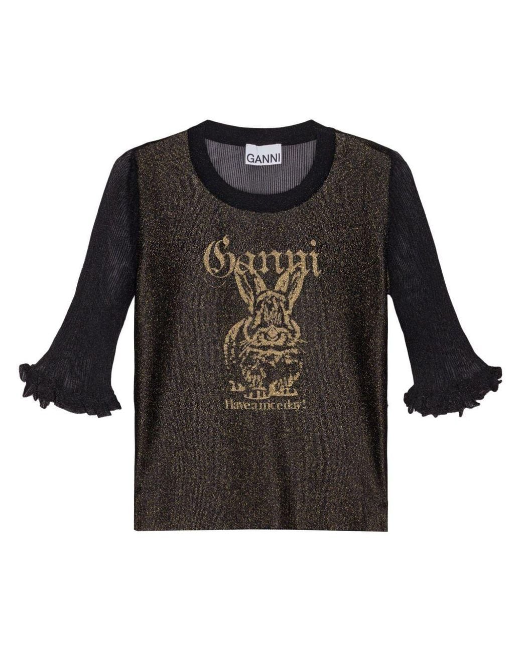 Ganni Black Bunny Crewneck Top