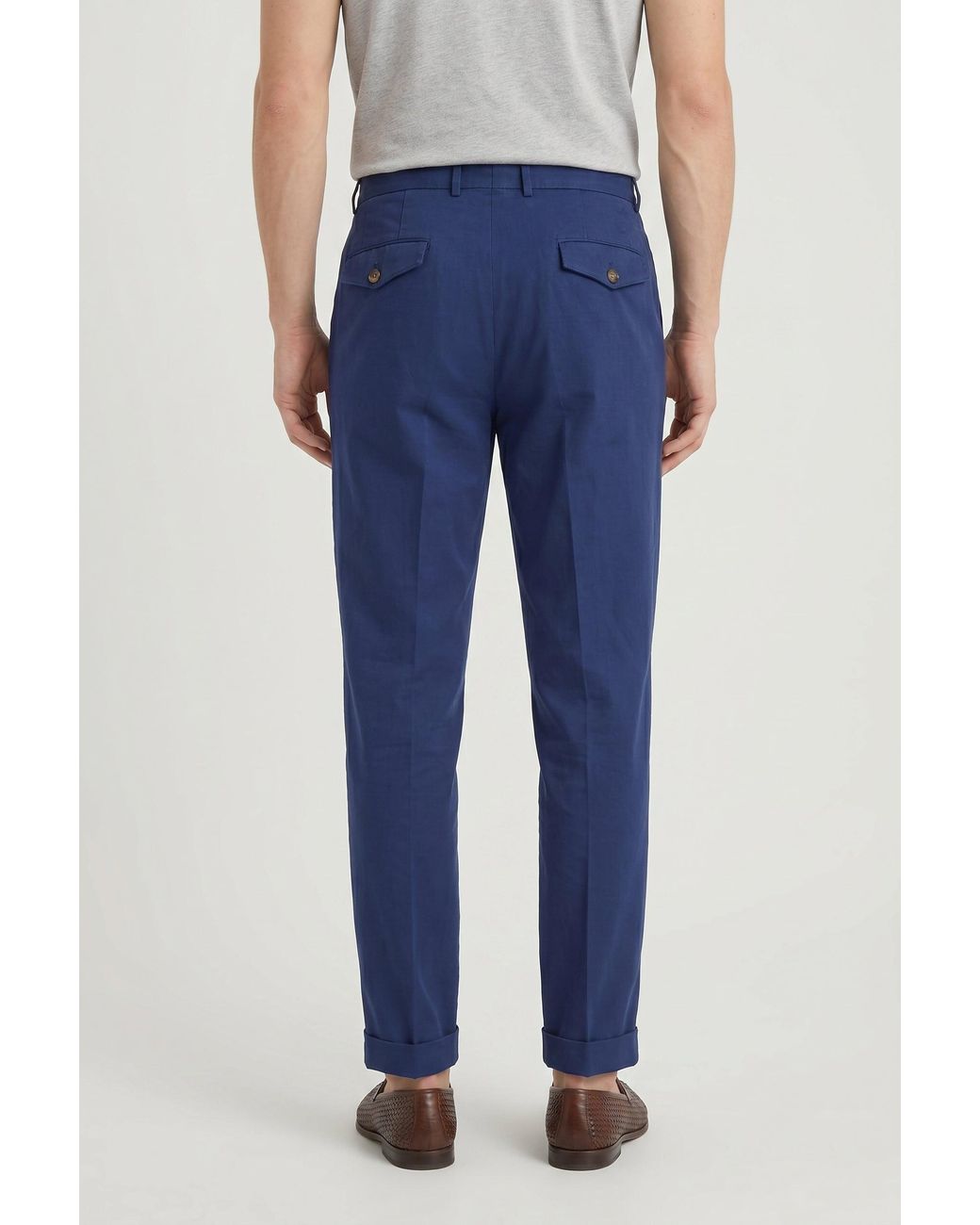 Brunello Cucinelli Blue Pleated Cotton Trousers for men