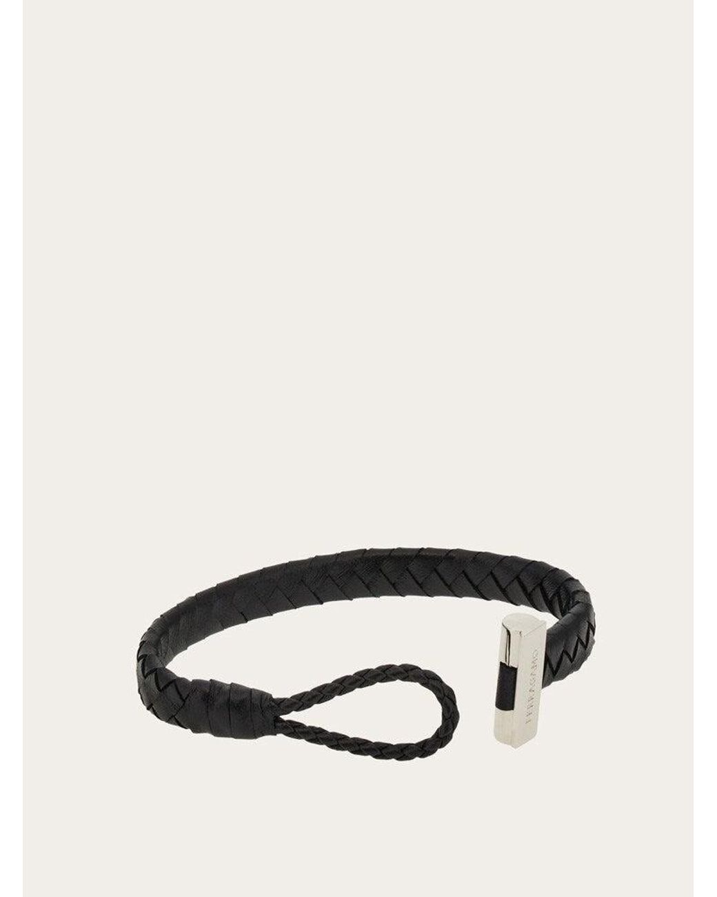 Ferragamo White Leather Braided Bracelet for men