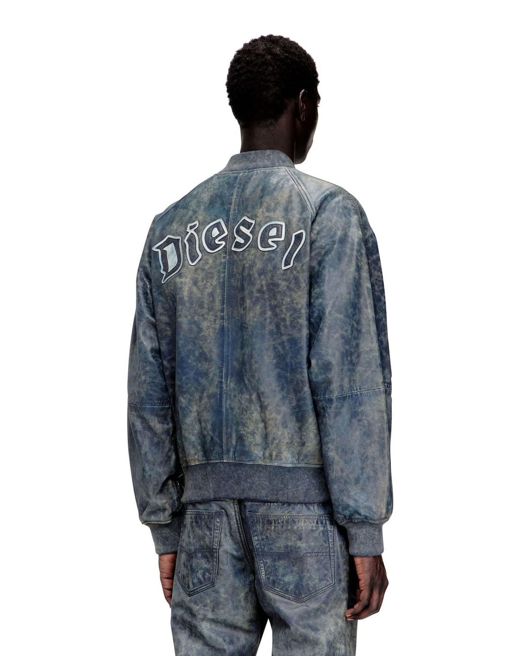 DIESEL Blue L-Cobb Leather Jacket for men