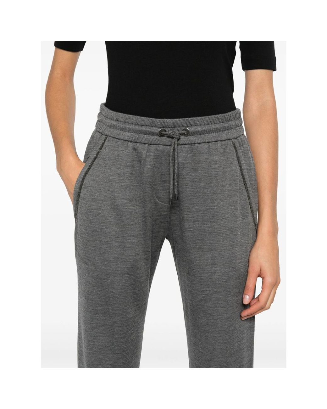 Brunello Cucinelli Gray Monili-Detail Track Pants