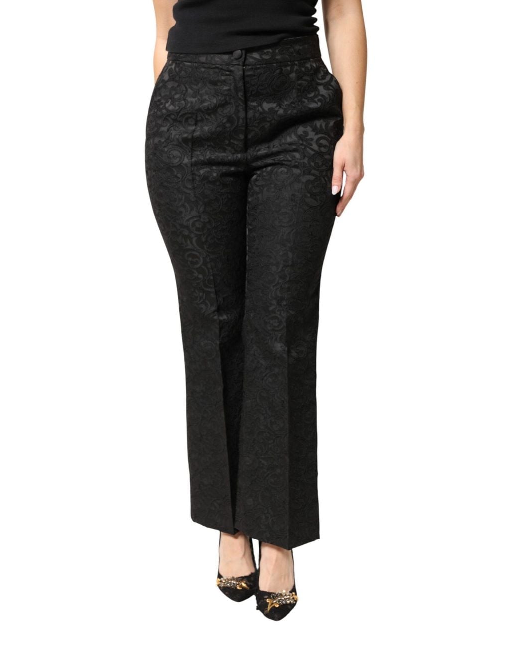 Dolce & Gabbana Black Floral Brocade High Waisted Trouser Pants 57+01+Pa+Pl
