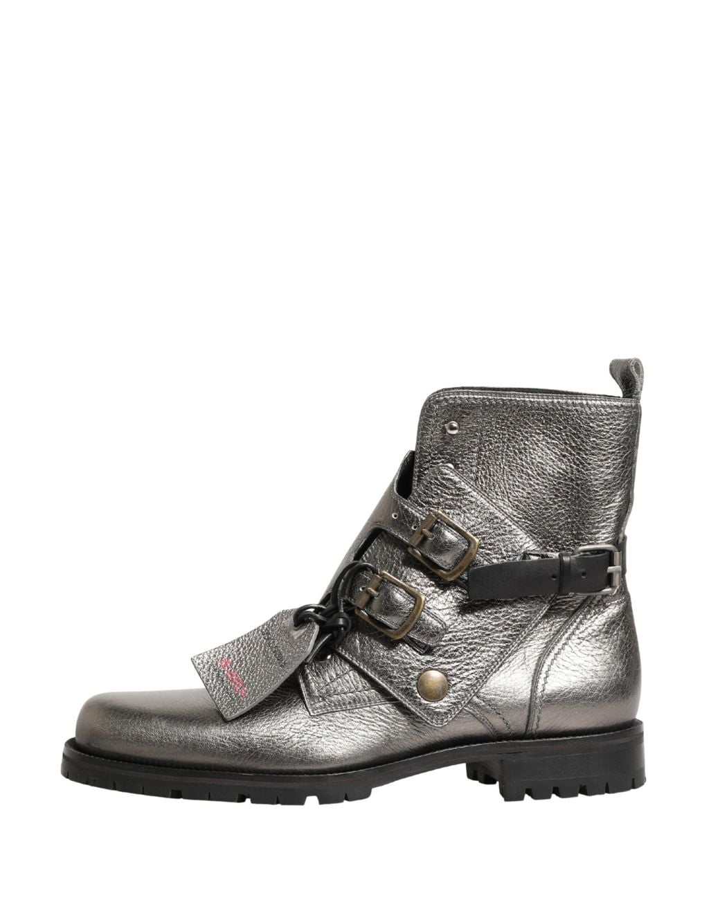 Dolce & Gabbana Black Metallic Leather Buckle Ankle Boots Shoes for men