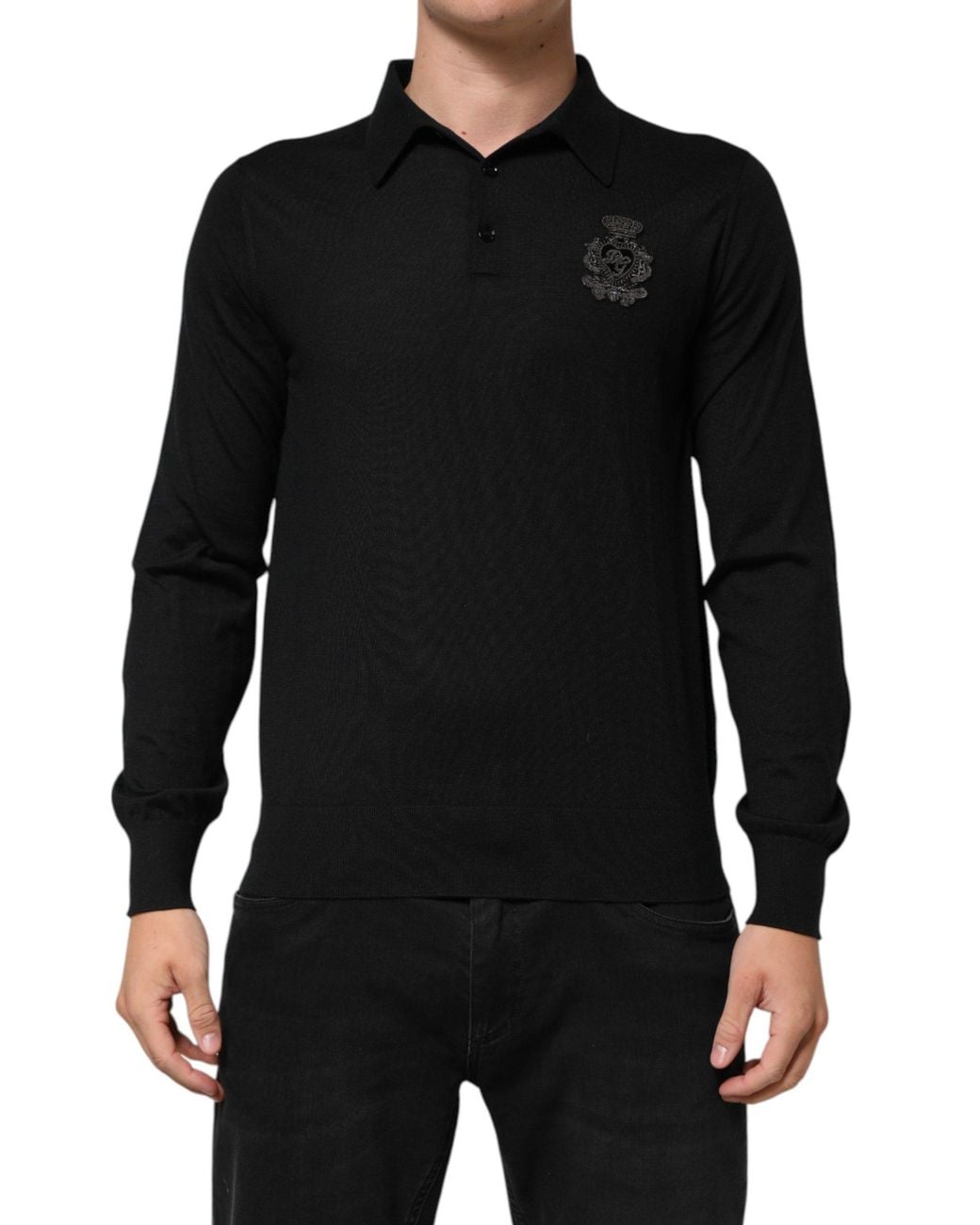 Dolce & Gabbana Black Crest Long Sleeve Pullover Sweater Cashmere Clothing for men