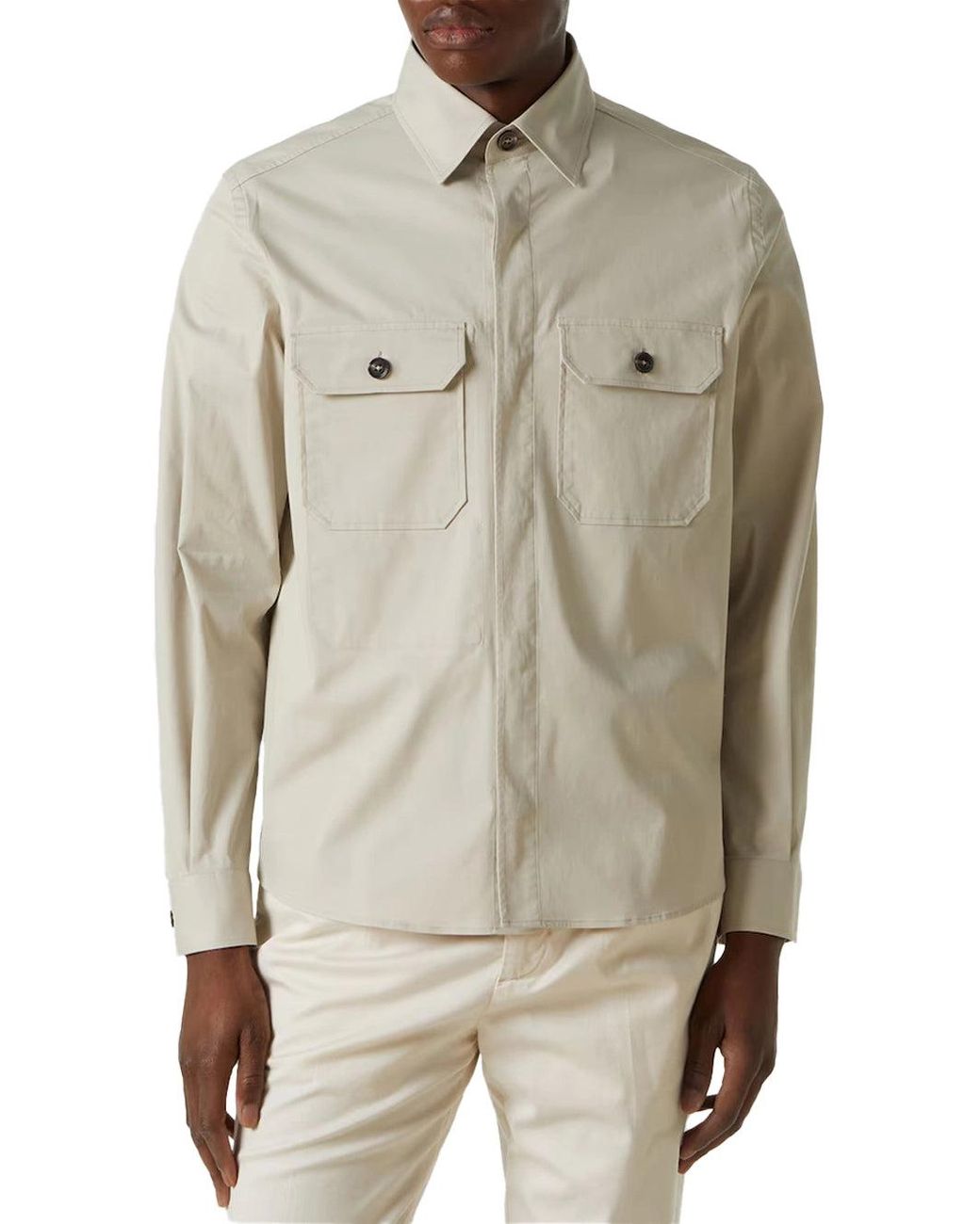 Zegna Natural Cotton-Blend Overshirt Melange for men