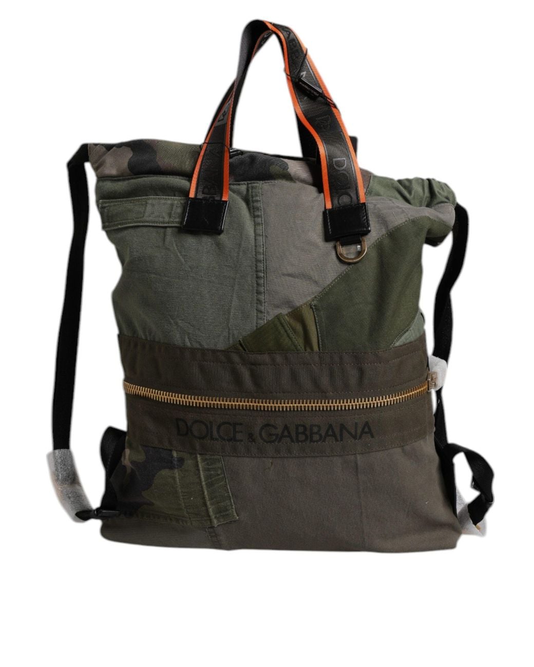 Dolce & Gabbana Black Military Green Patchwork Rucksack Backpack Bag for men