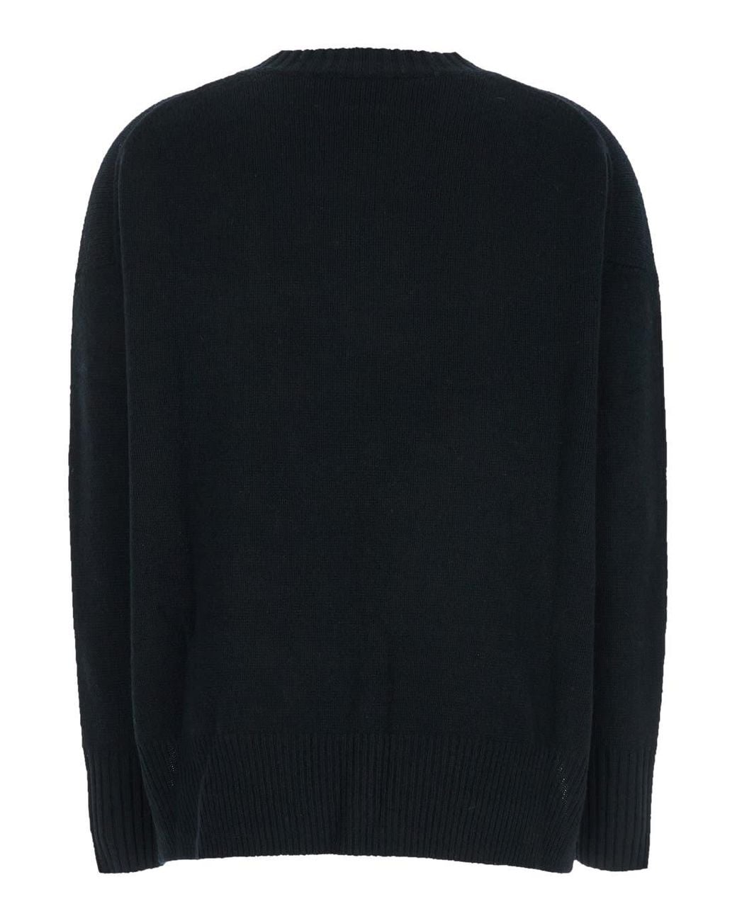 Allude Black Crewneck Sweater With Dropped Shoulders