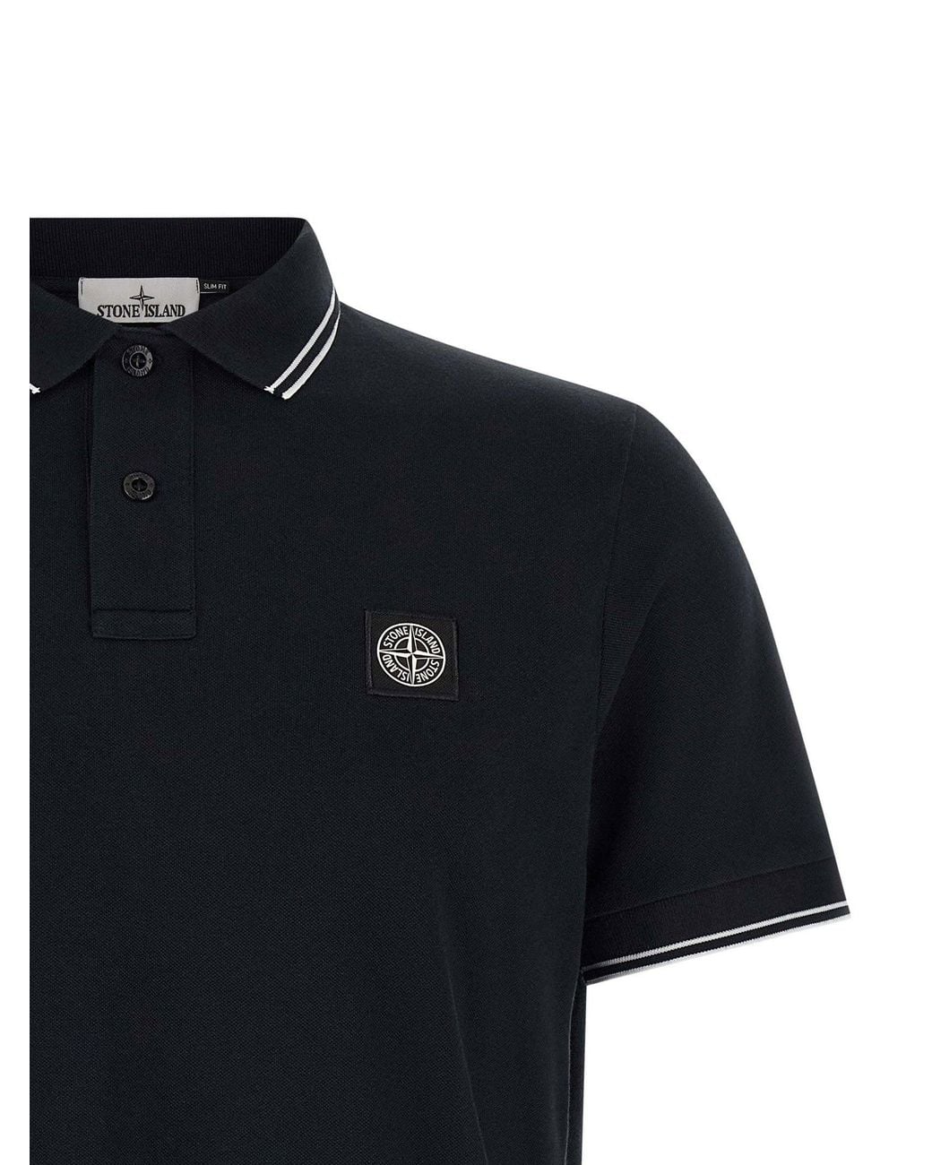 Stone Island Black Logo-Embroidered Cotton Piqué Polo Shirt