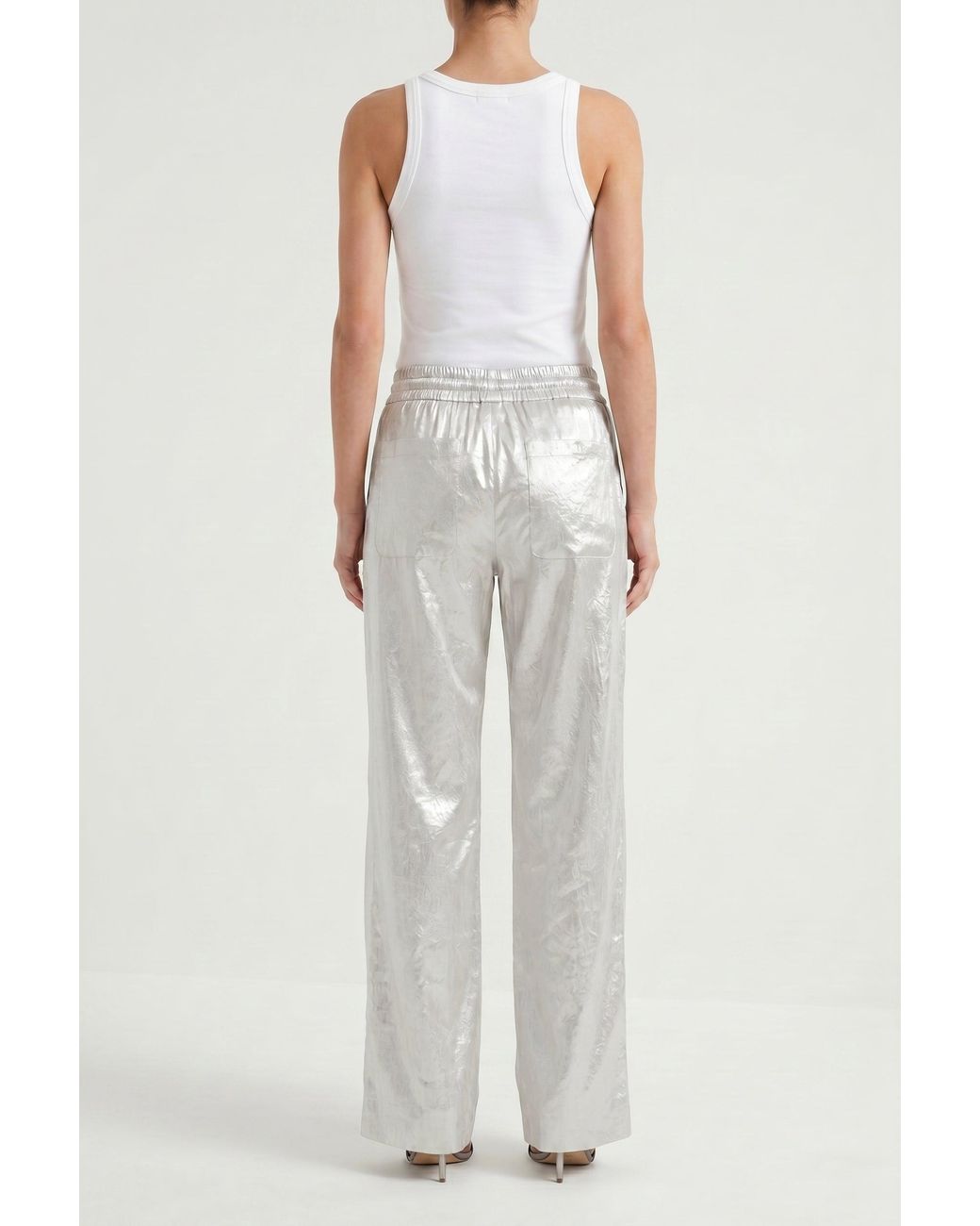 Brunello Cucinelli Gray Linen Wide Leg Trousers