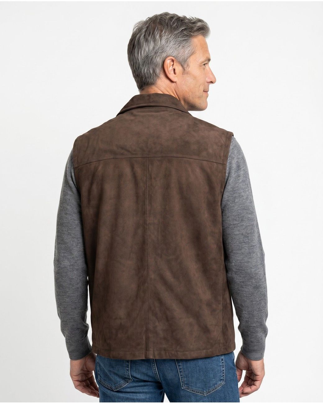 Brunello Cucinelli Brown Suede Sleeveless Jacket for men