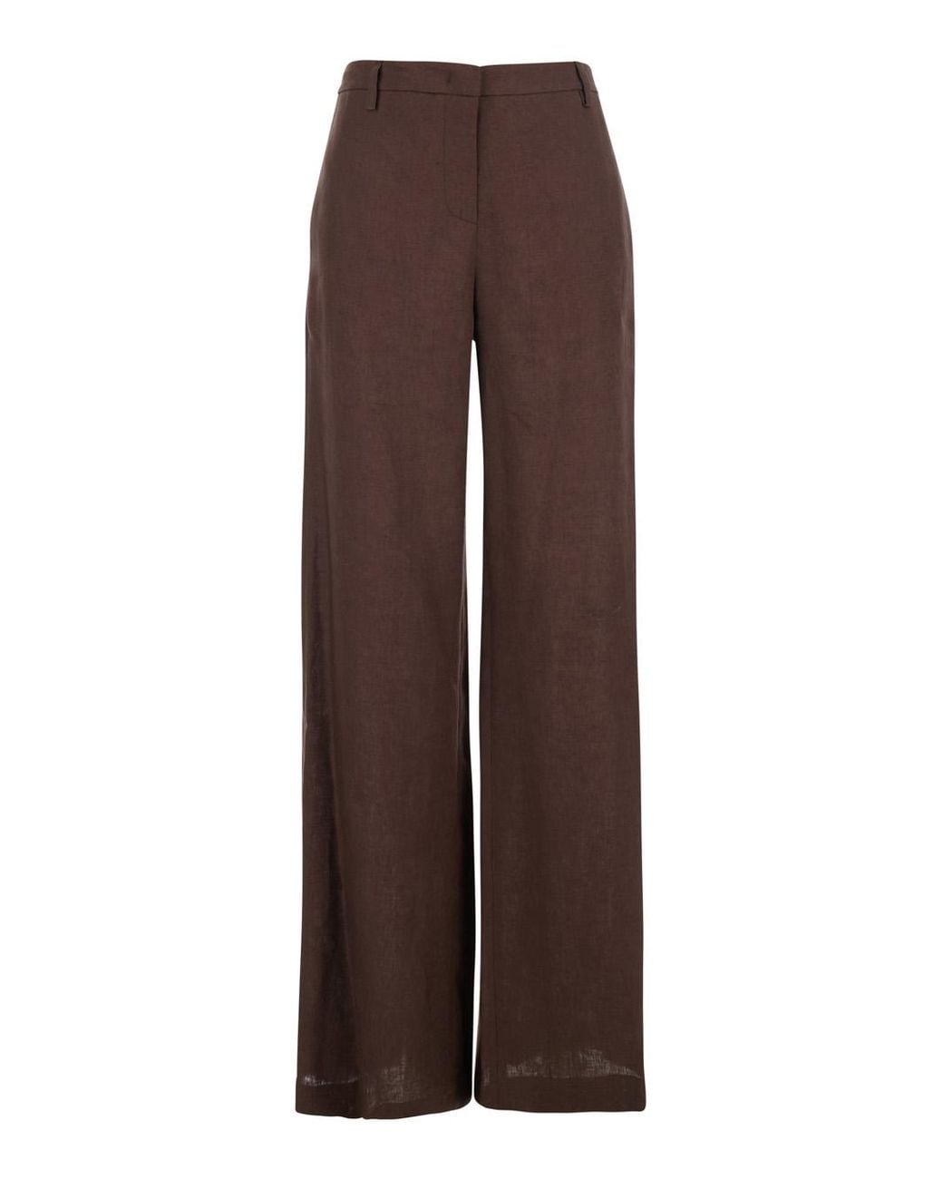 Le Plain Brown Wide-Leg Linen Pants For Trousers