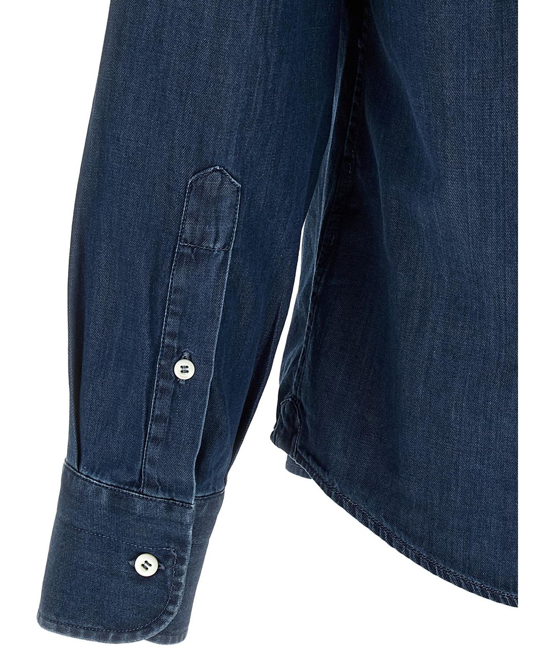 Brunello Cucinelli Blue Lightweight Denim Shirt for men