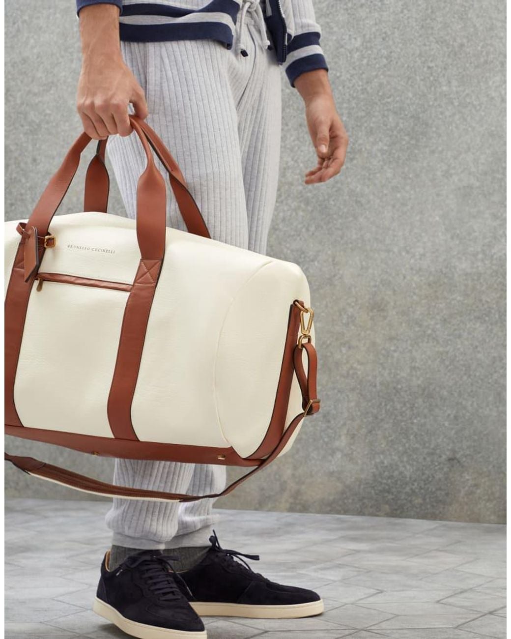 Brunello Cucinelli Metallic Leather Duffle Bag for men
