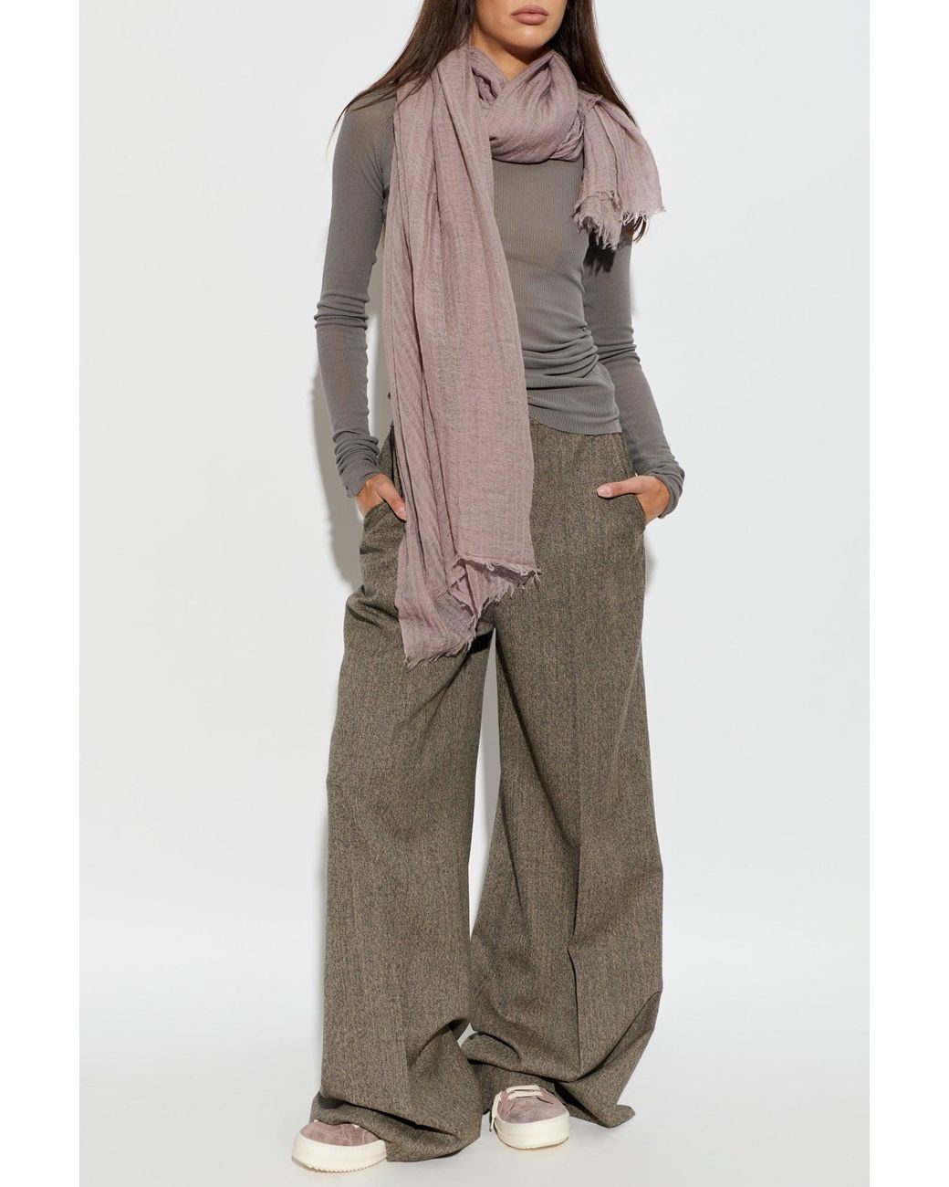 Rick Owens Gray Wool Wide-Leg Trousers