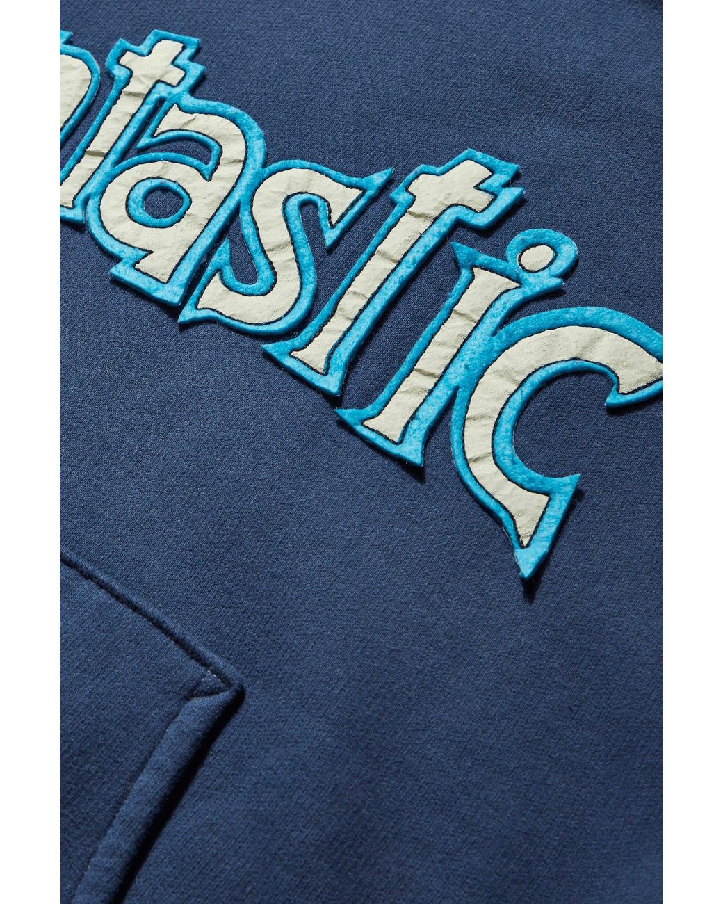 ERL Fantastic Hoodie Knit Blu Cotton Hoodie With Front Applique in