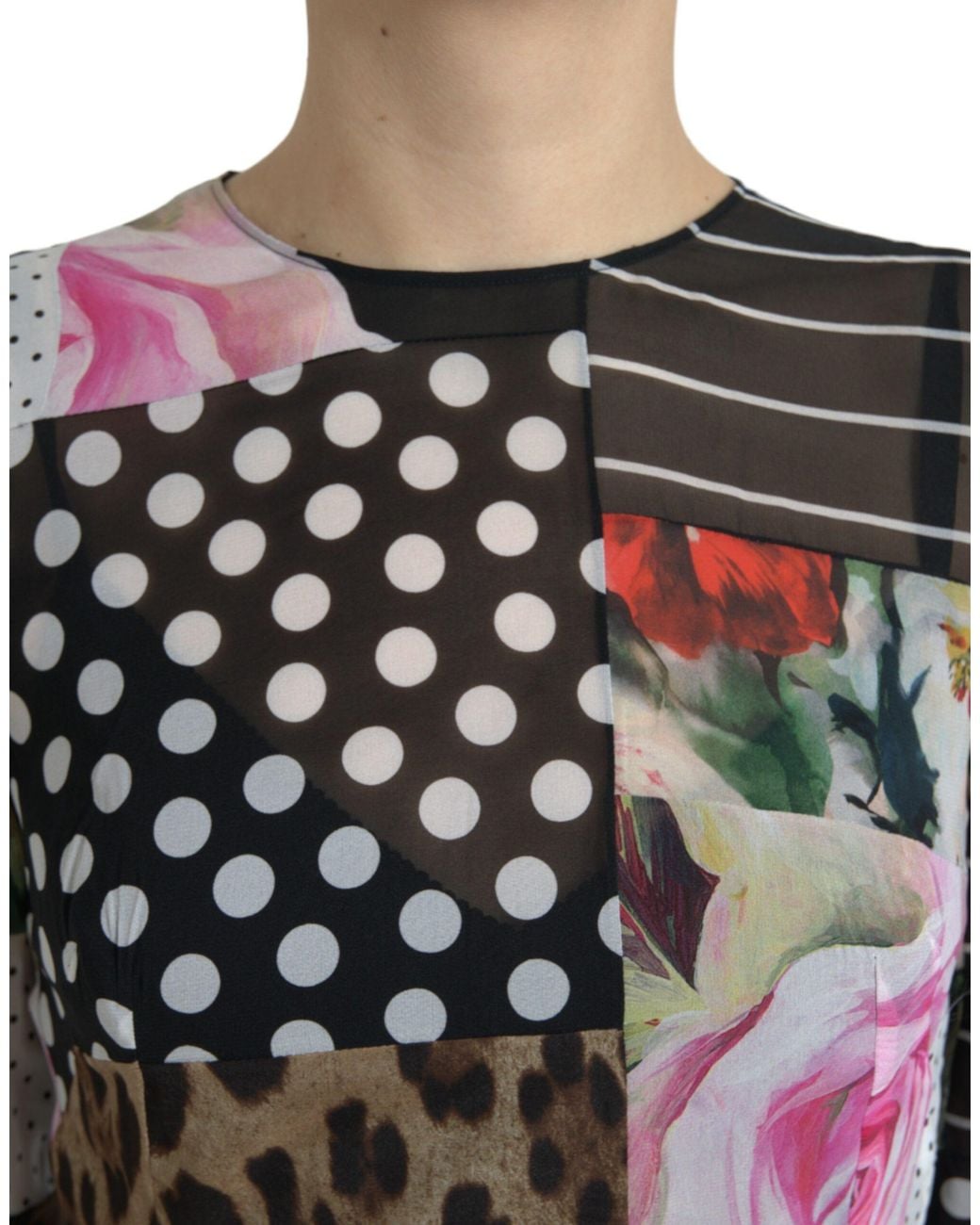 Dolce & Gabbana Black Patchwork Floral Leopard Dress