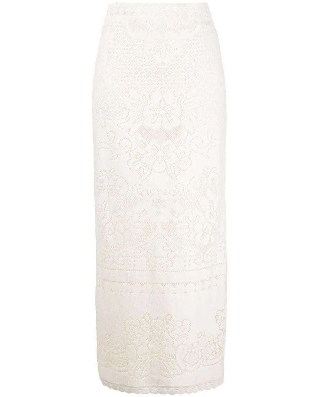 Valentino White High-Waisted Heavy Lace Skirt
