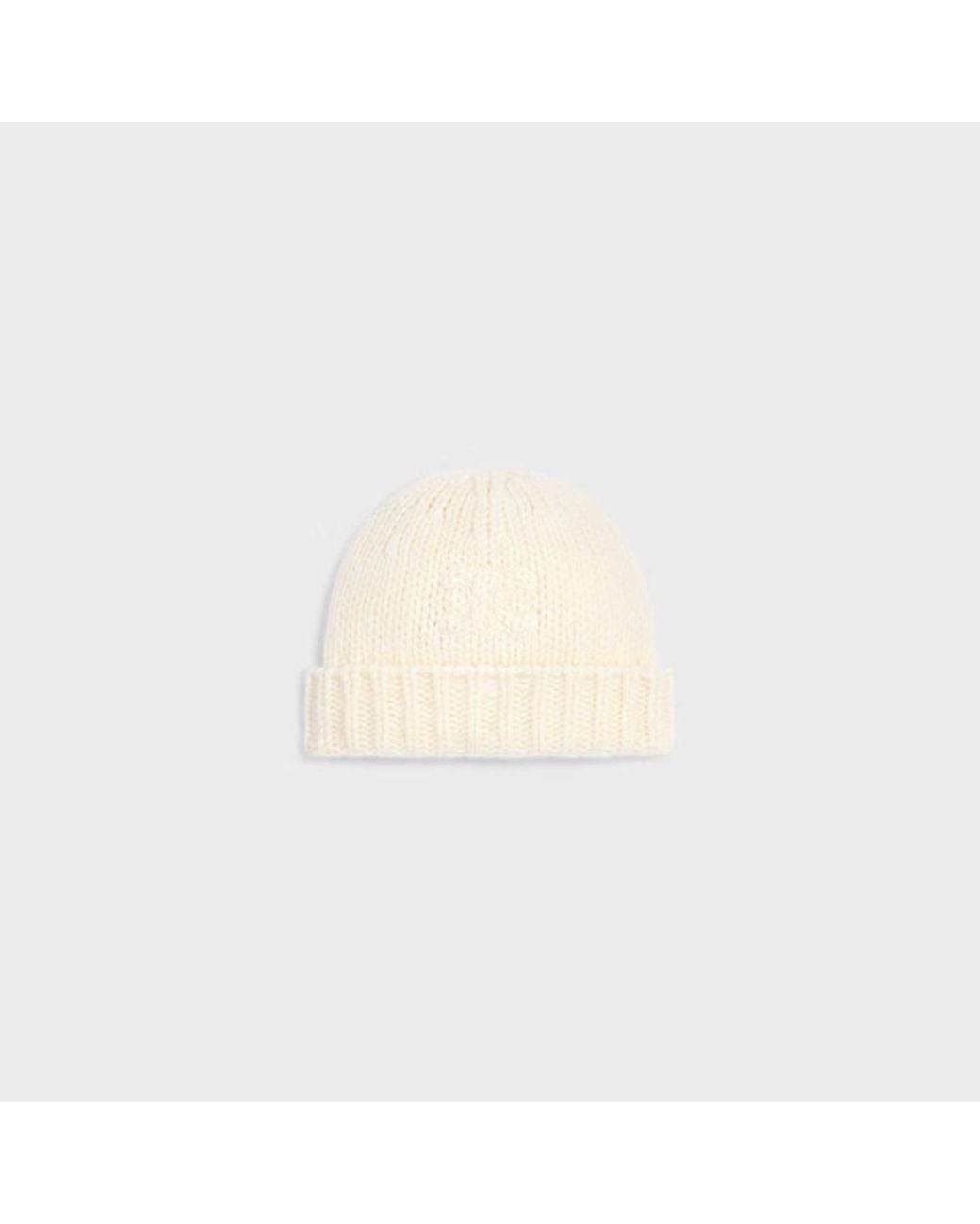 Céline White Celine Aa09Y0899 Ribbed Wool Knit Winter Hat — Ivory