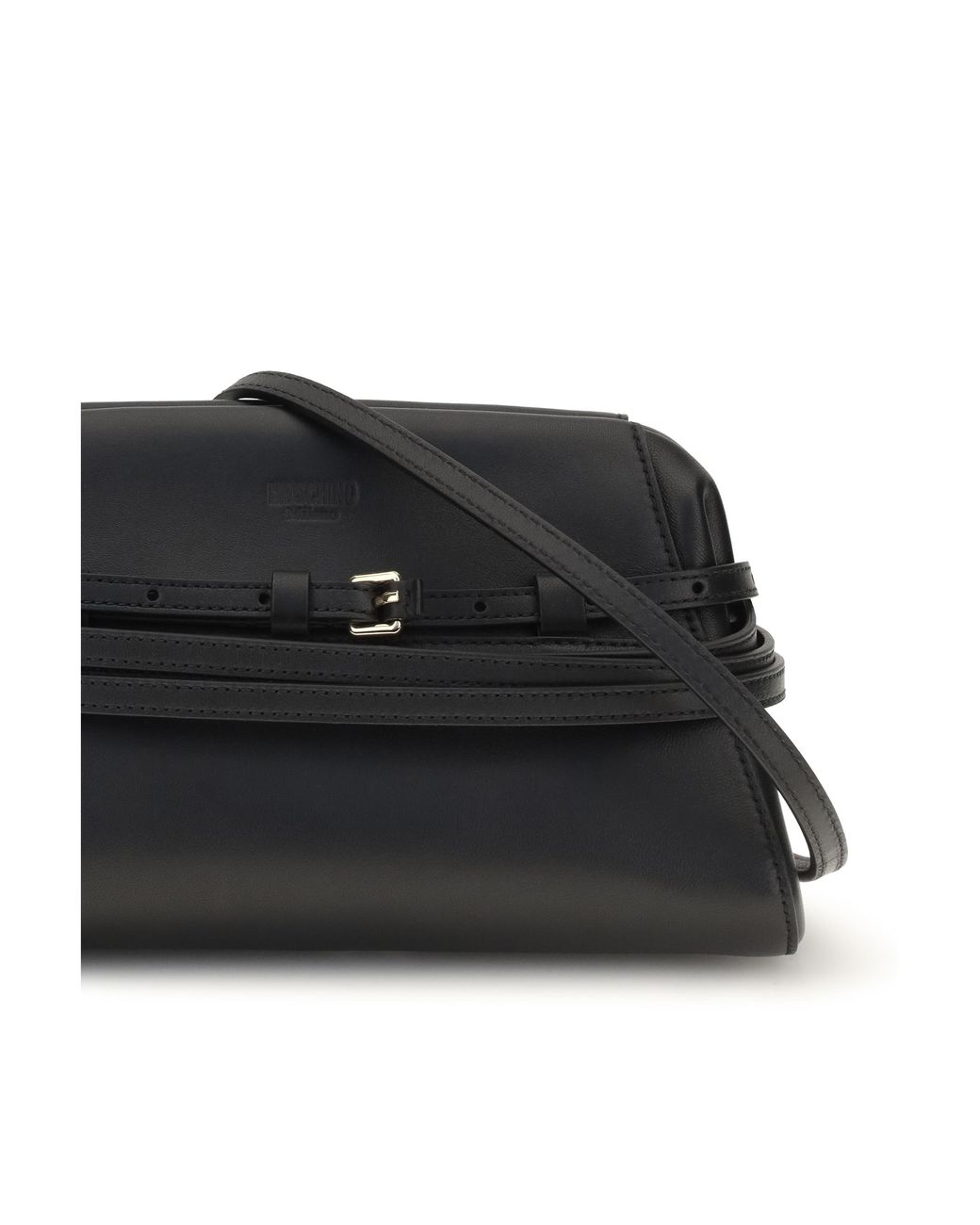 Moschino Black Clutch With Belt Detail Goatskin (Hircus Goatskin) Shoulder Bags