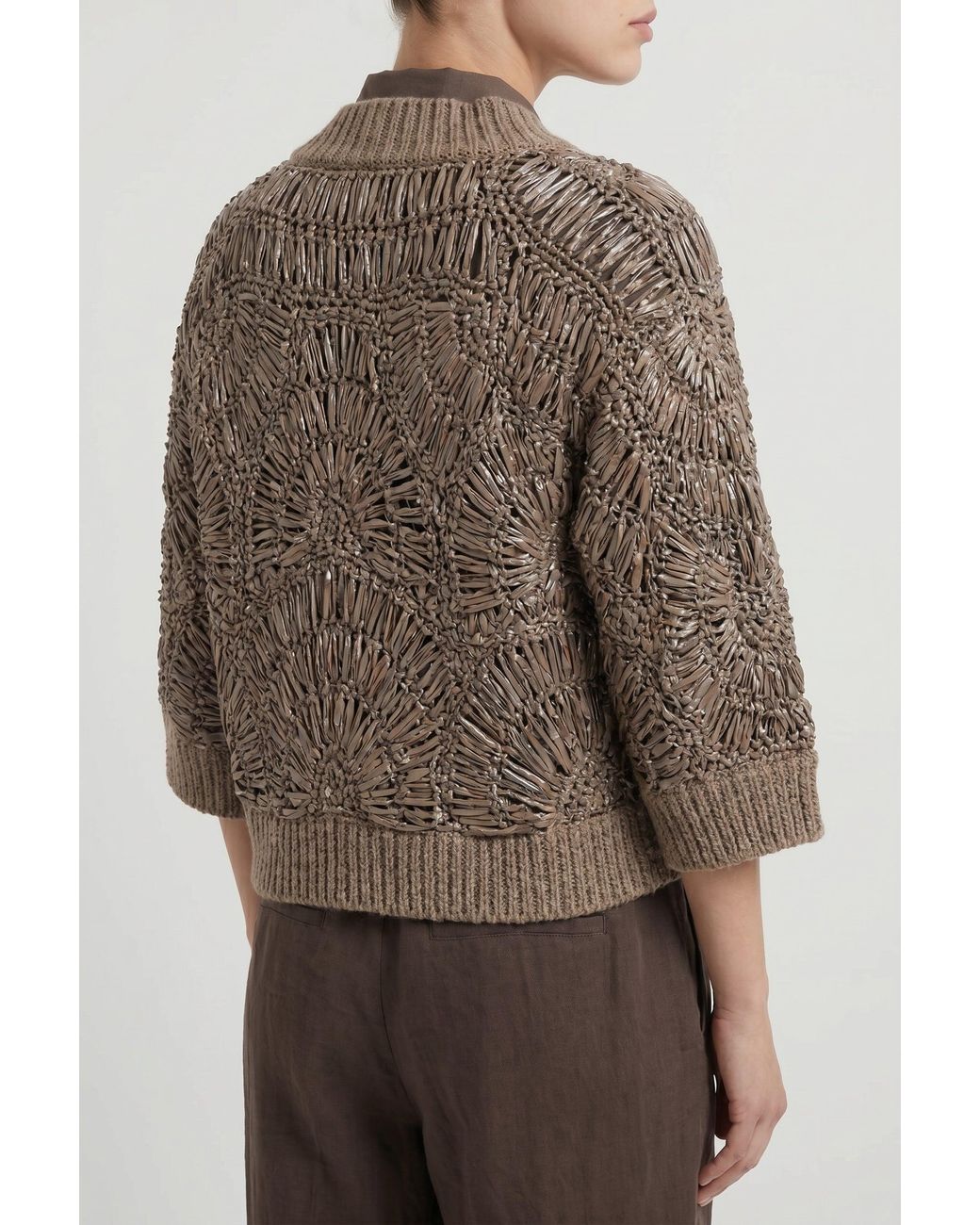Brunello Cucinelli Brown Taupe Open Knit Sweater