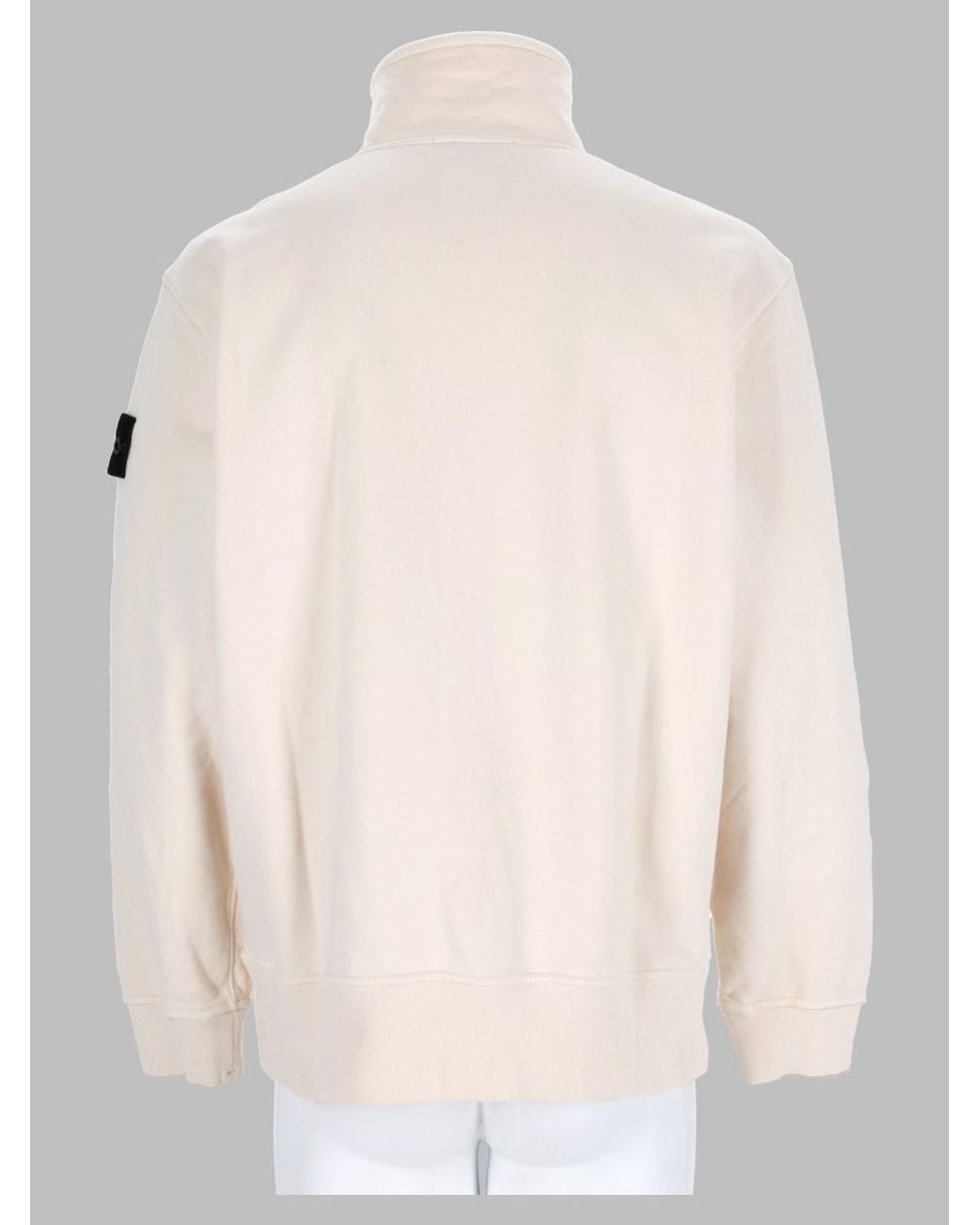 Stone Island Natural Half-Zip Logo Patch Sweatshirt Cotton Sweater for men