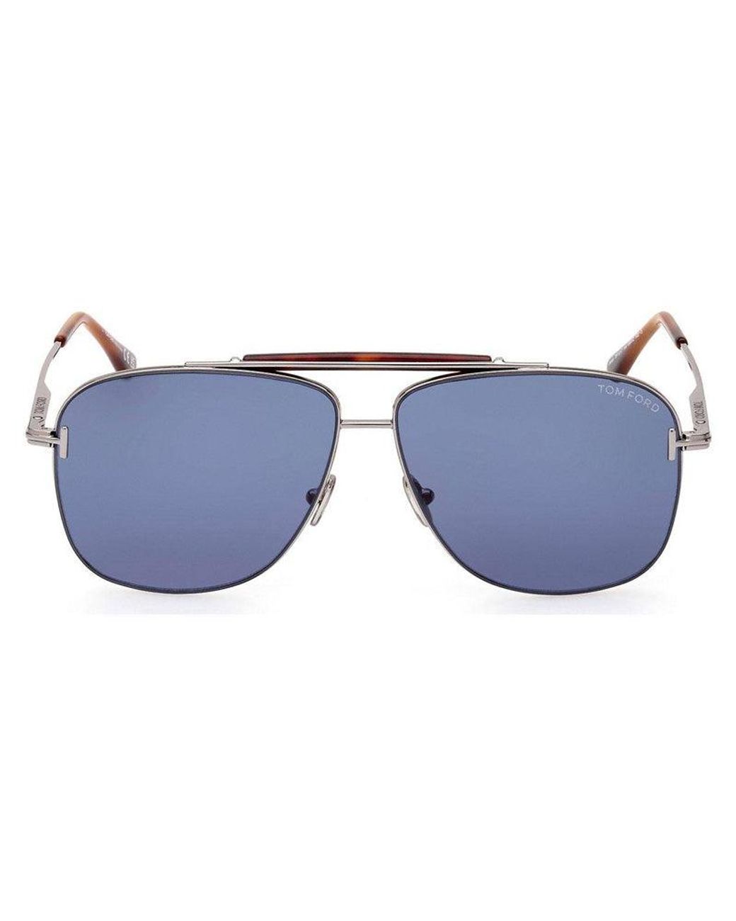 Tom Ford Blue Sunglasses Aviator Full Rim, Shiny Light Ruthenium Frame And Lens Ft101714V