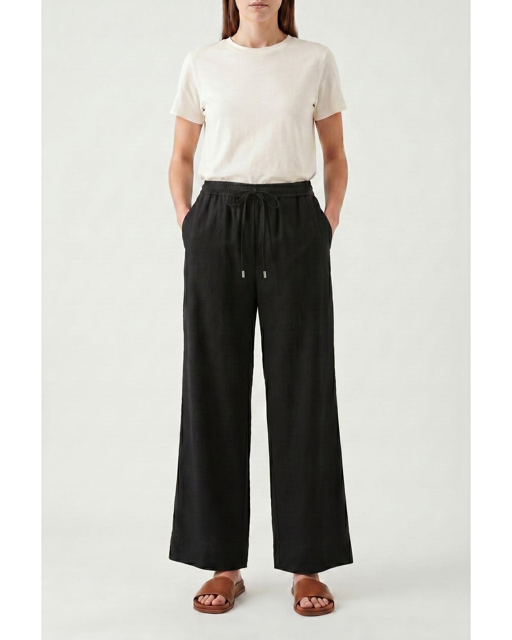Brunello Cucinelli Black Wide Leg Cotton Trousers