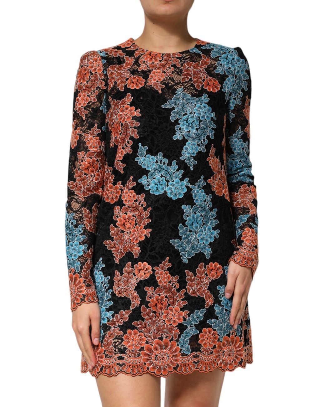 Dolce & Gabbana Black Floral Lace Long Sleeve Dress