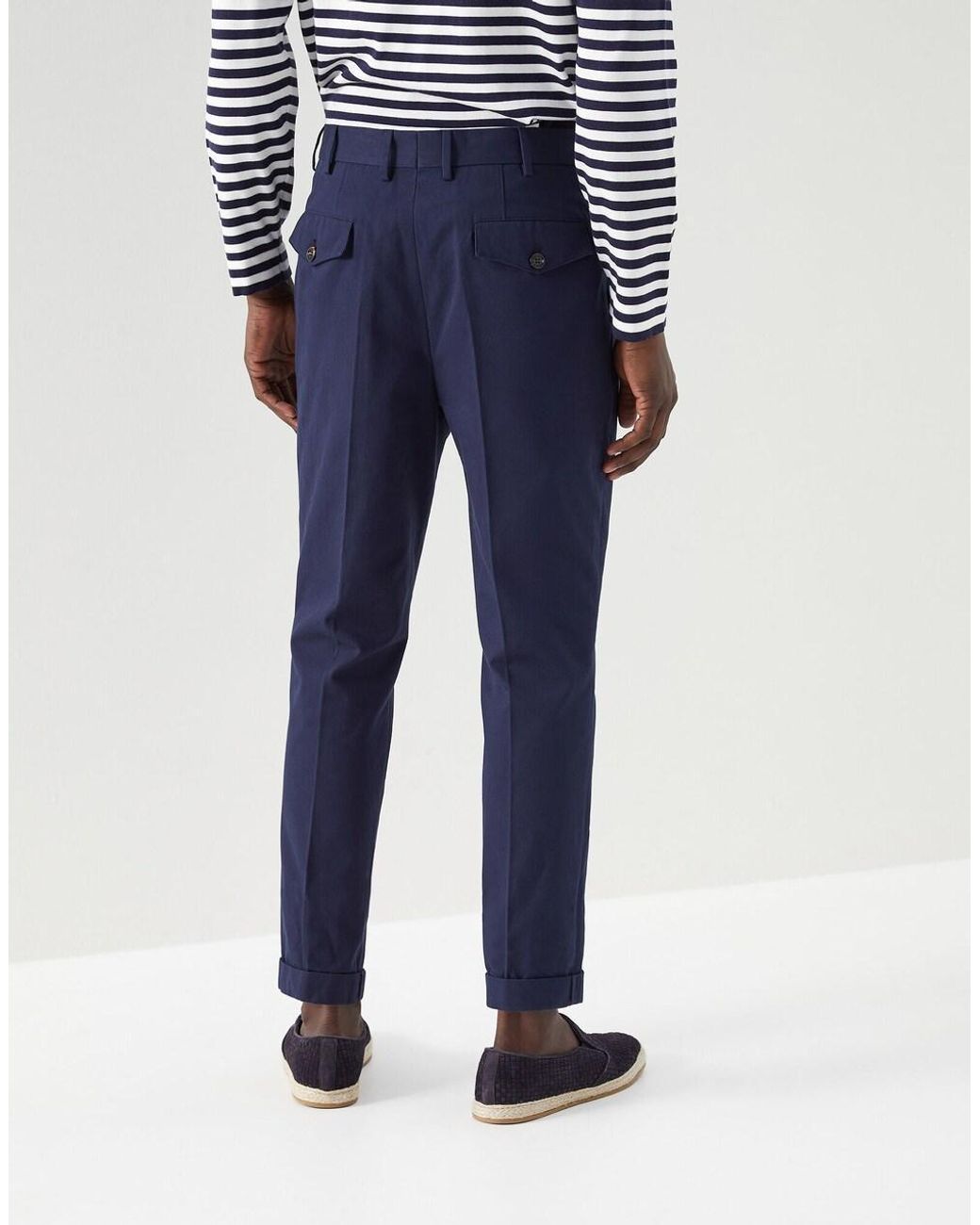 Brunello Cucinelli Blue Cotton Casual Pants for men