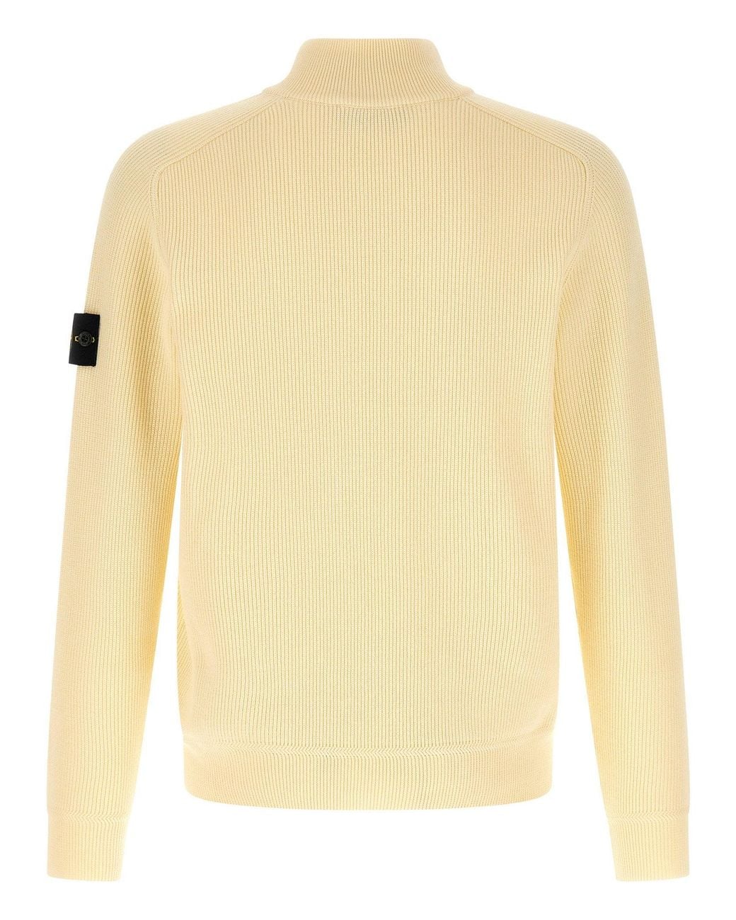 Stone Island Natural Ribbed Cotton Half-Zip Sweater for men