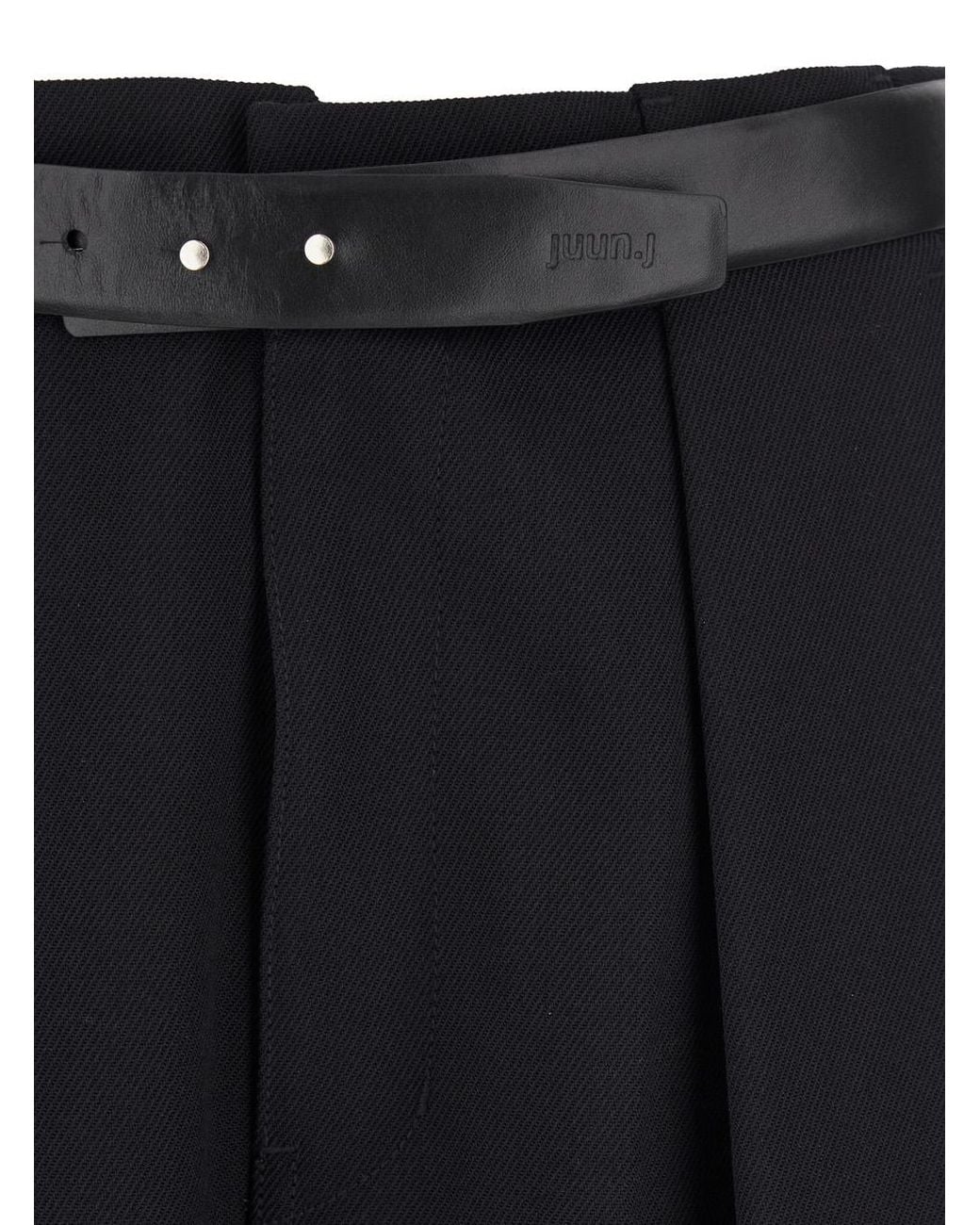 Juun.J Black Trousers With Built-In Belt And Pleated Design for men