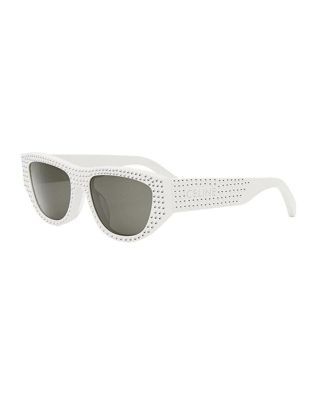 Céline White Sunglasses Cat Eye Full Rim, Ivory With Crystal Stud Detail Frame And Lens Cl4278Us25A
