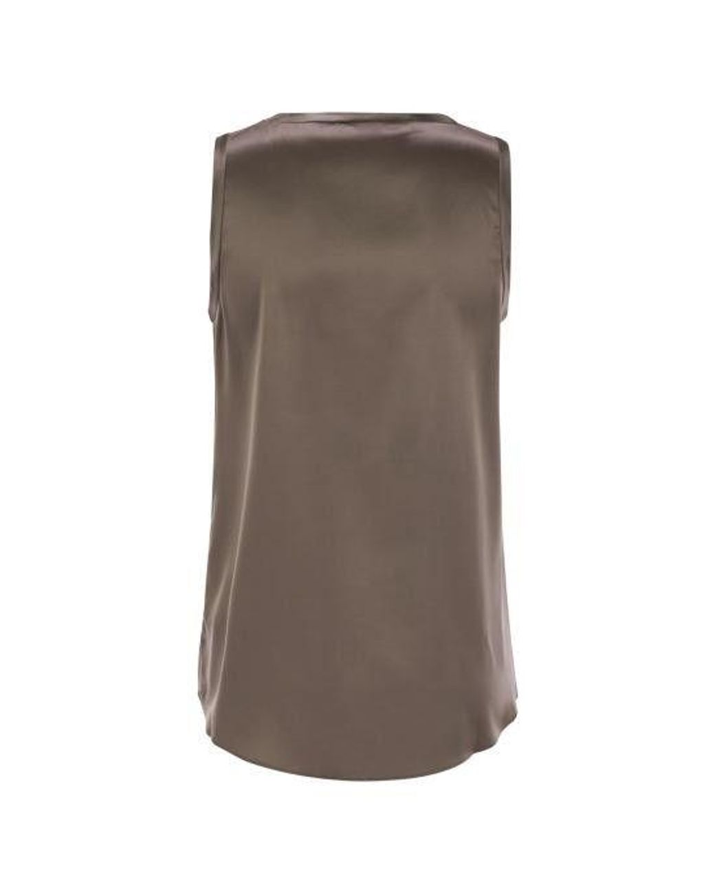 Brunello Cucinelli Brown Taupe Silk Sleeveless Shirt