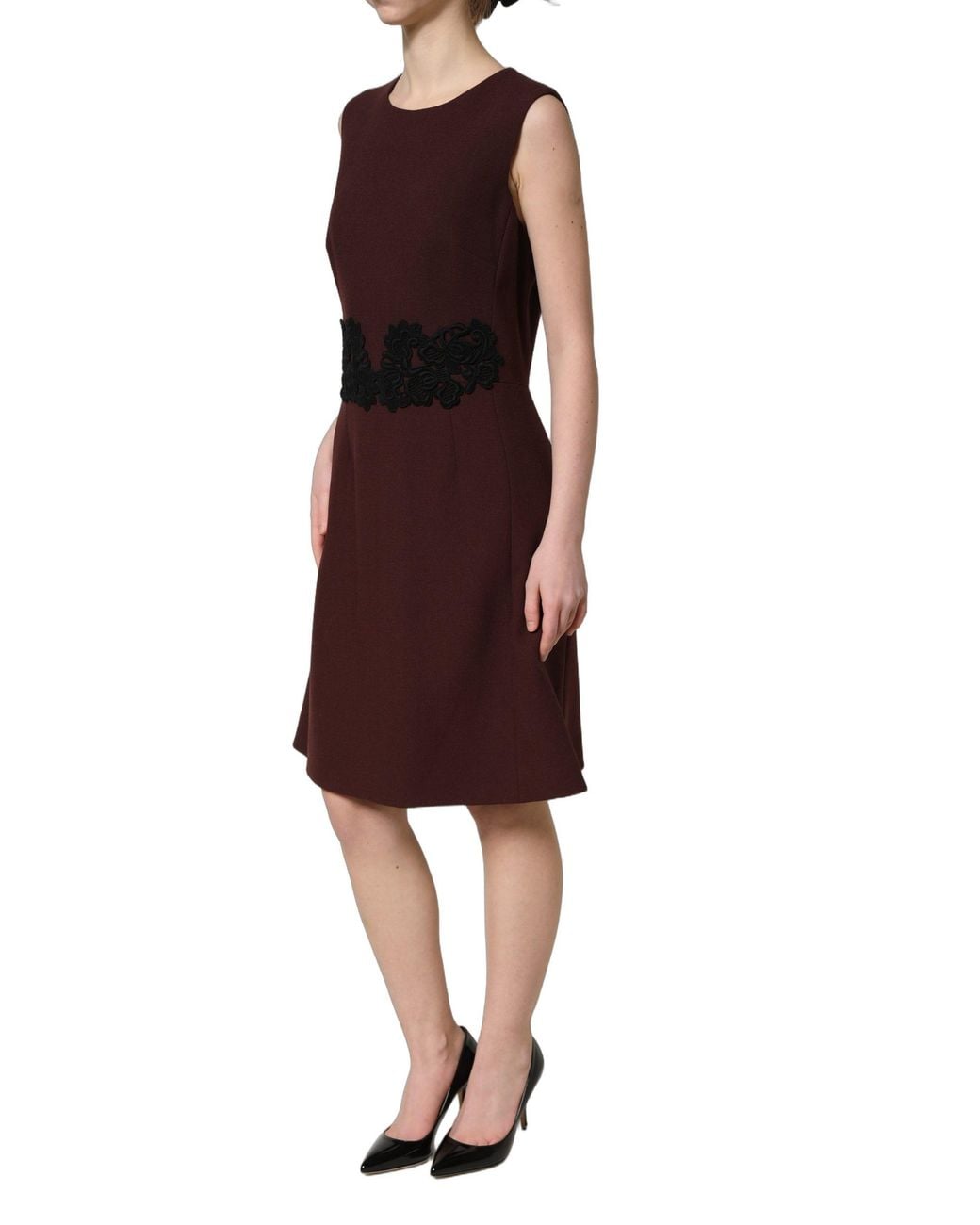Dolce & Gabbana Purple Lace Sleeveless Knee Length Dress And Virgin Wool Cotton Elastane