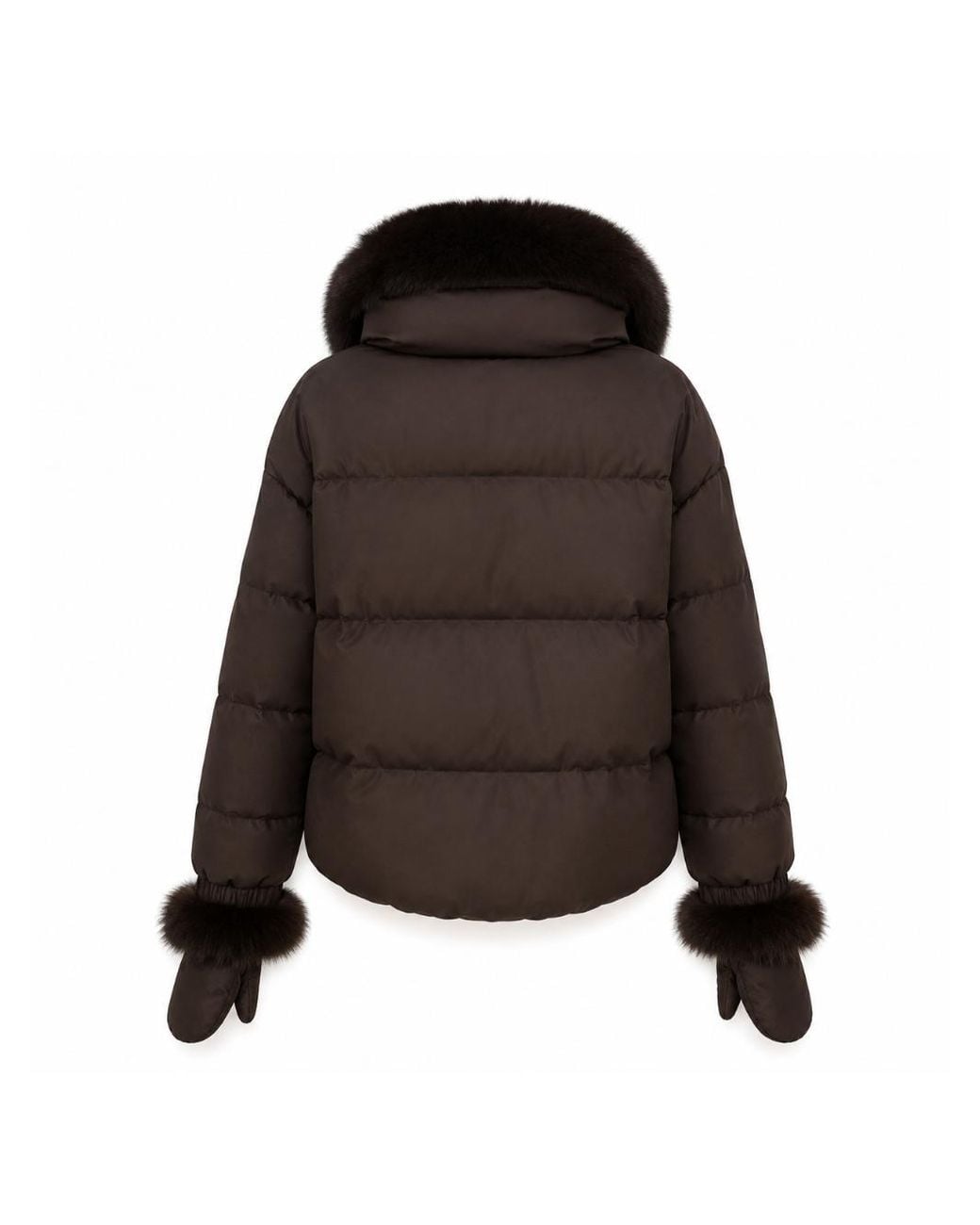Yves Salomon Black Dark Technical Fabric Down Jacket With A Fox Fur Collar And Detachable Mittens
